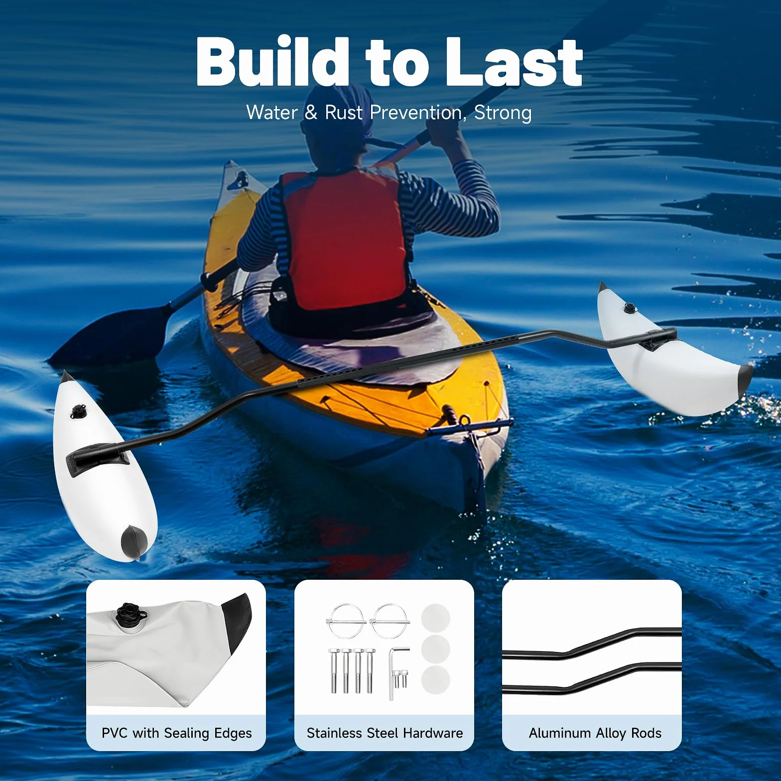 Stabilizzatore gonfiabile per kayak, lunghezza del braccio regolabile, per kayak, canoe, barche, paddle