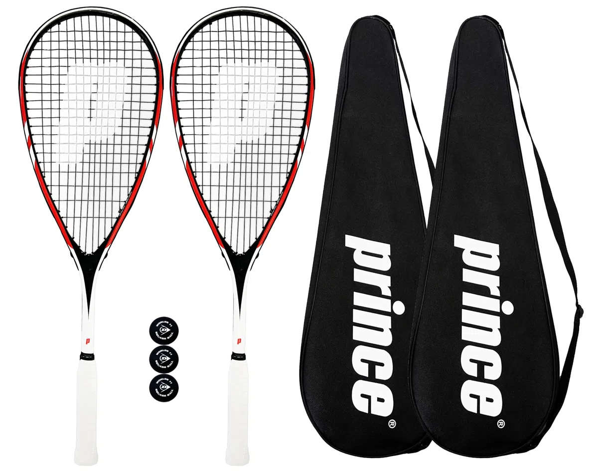 Prince Team 400 & 450 - Set di racchette da squash, con copertura protettiva integrale e 3 palline da squash