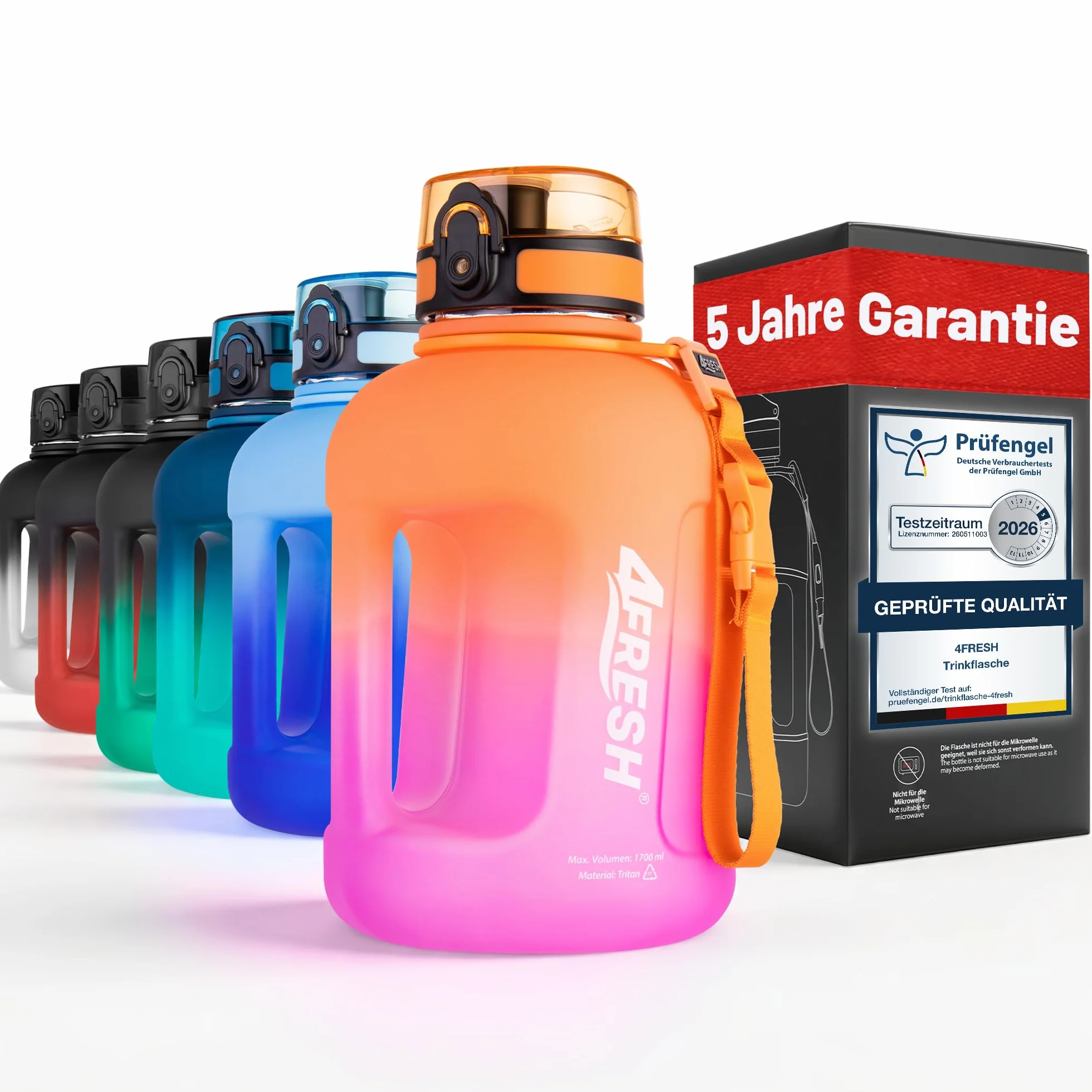 Borraccia Gallon 2300 ml 2,3 L con Manico Antiperdita Senza BPA Tritan per Fitness Palestra Camping