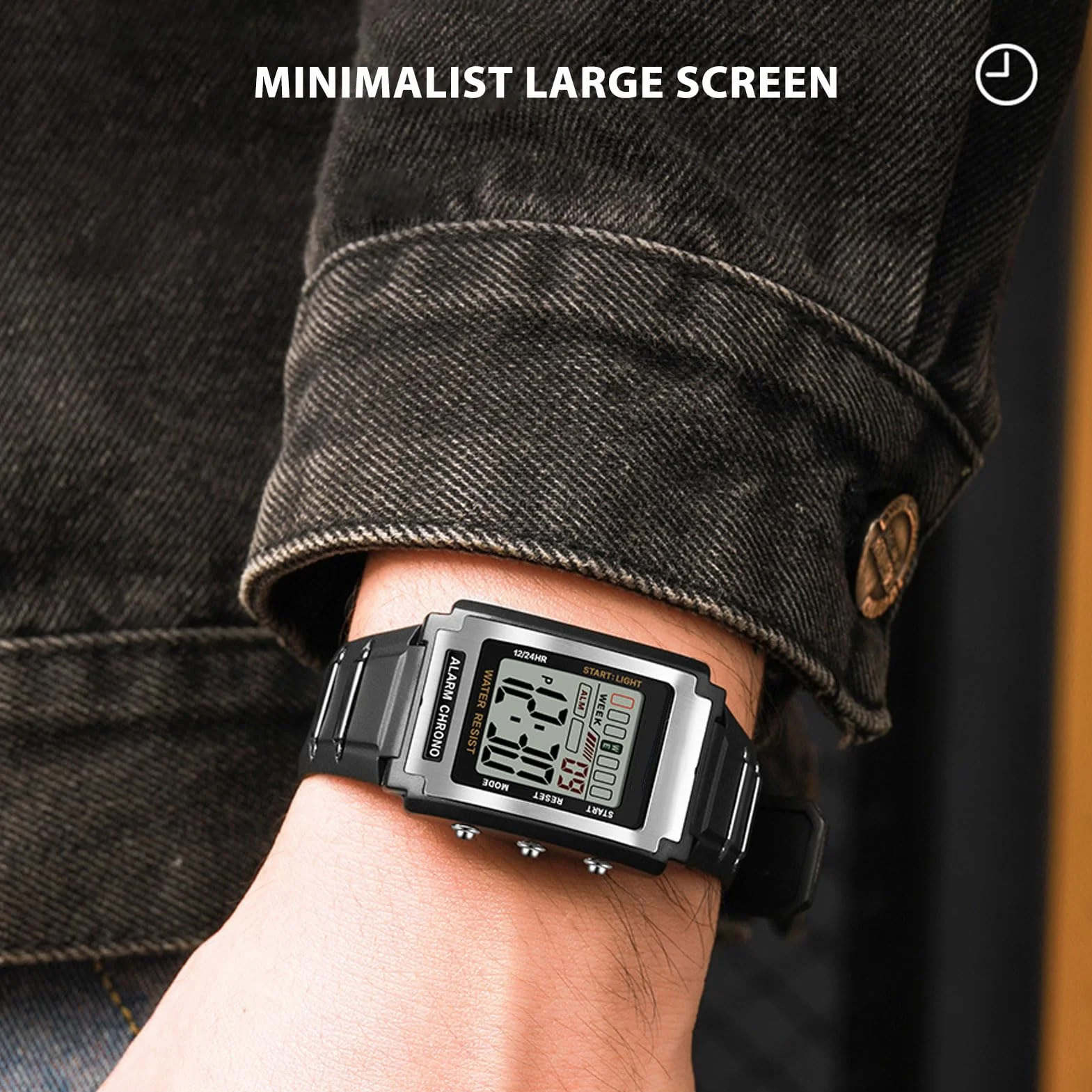 Orologio Sportivo Digitale Impermeabile Nuoto Cronografo Rettangolare Multifunzionale Grande Schermo
