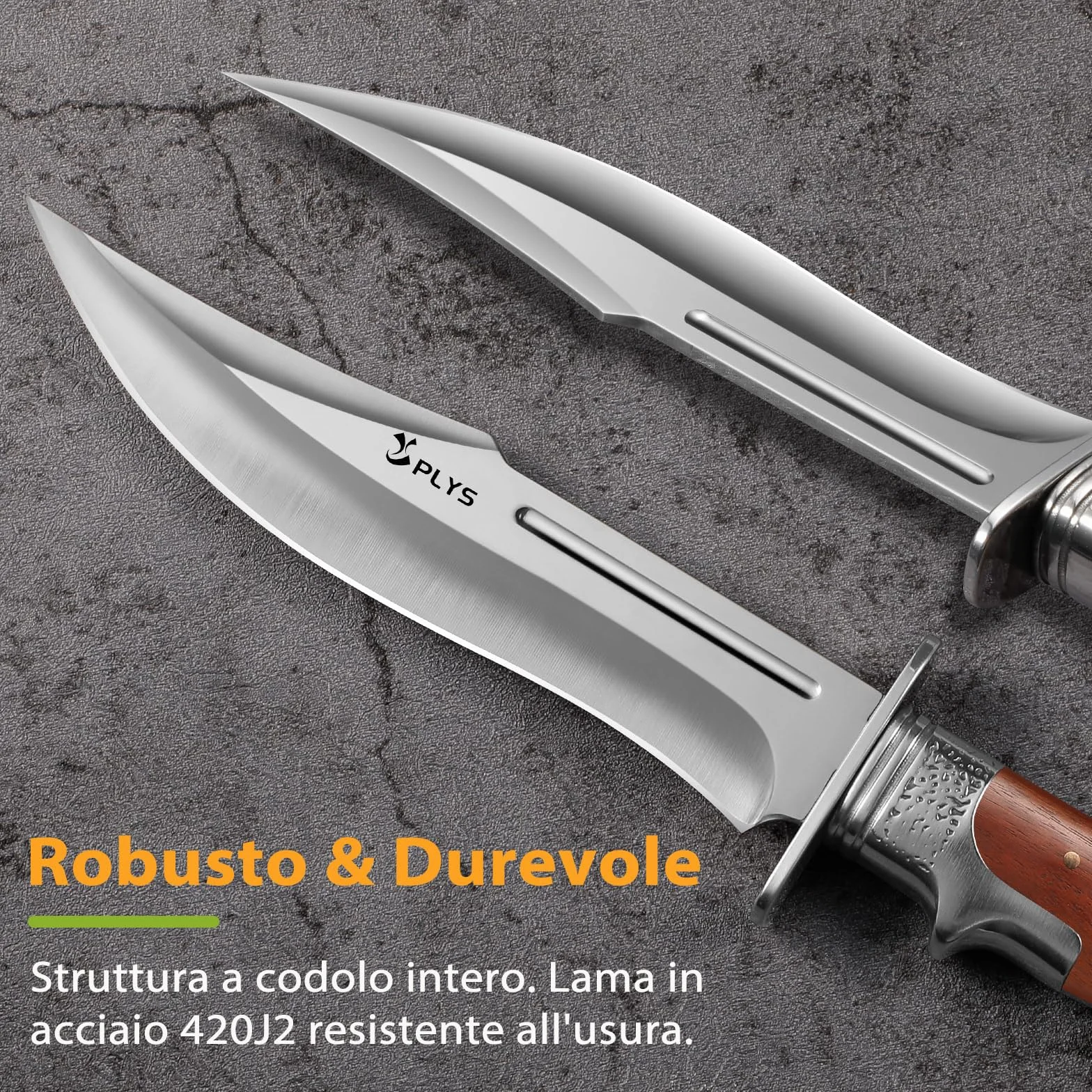 Plys Coltello da Caccia Lama Fissa 17 cm Coltello Bushcraft Professionale con Fodero Manico in Legno