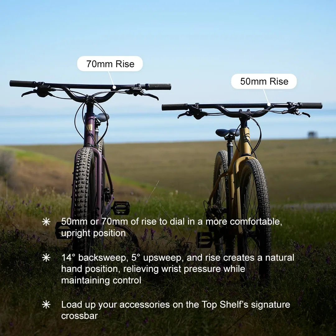 REDSHIFT Top Shelf Flat Handlebar with 70mm of Rise, up to 800mm Width for MTB, Commuter, Hybrid, and E-Bikes, Aluminum Flat Bar