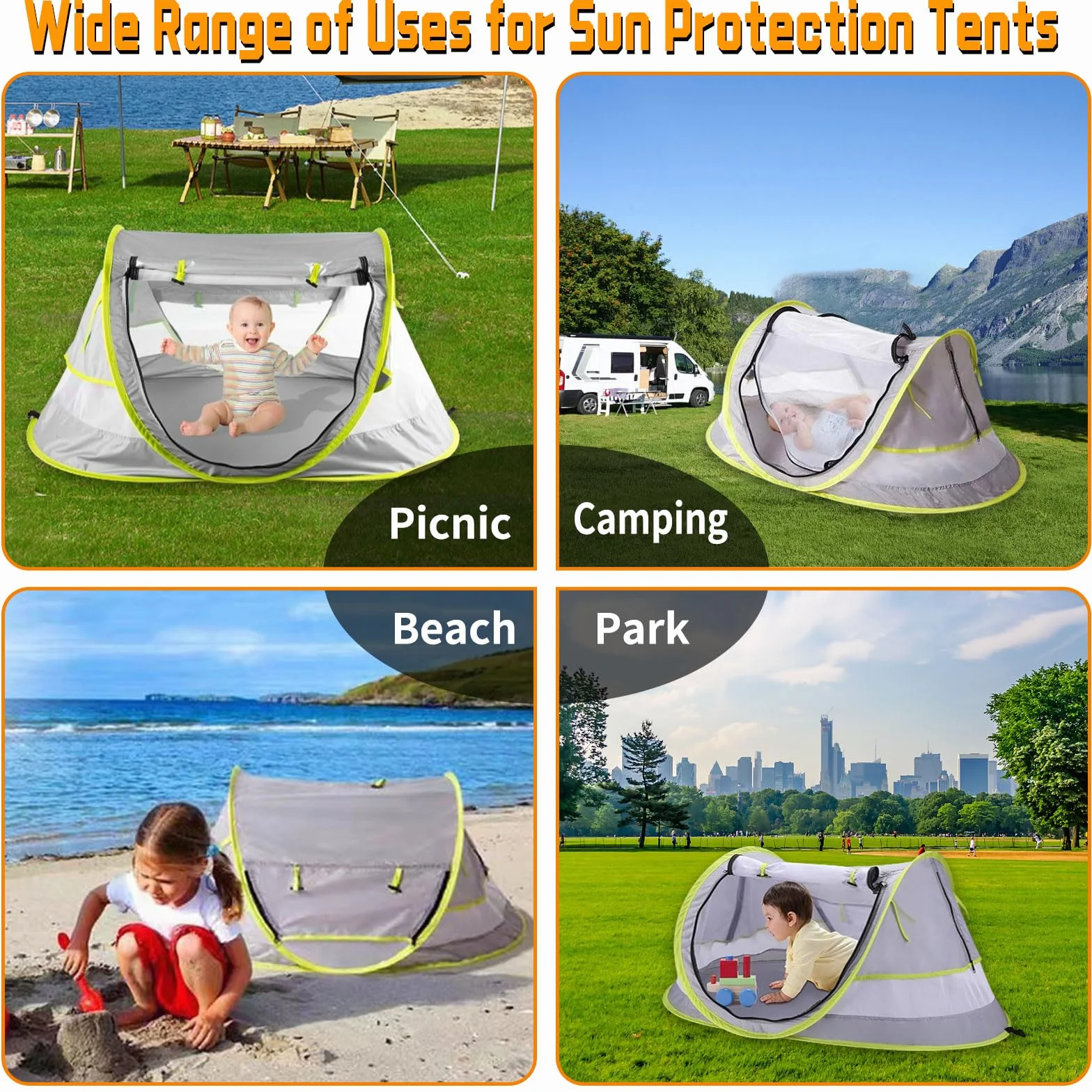 Tenda Bambini Anti-UV Piscina Spiaggia, Tenda Pop-Up Protezione SPF 50+, Tenda Alta Protezione Solare Estiva, Riparo Viaggio Campeggio Protegge Vento/Sole/Sabbia, Parasole Pieghevole Portatile Aperto