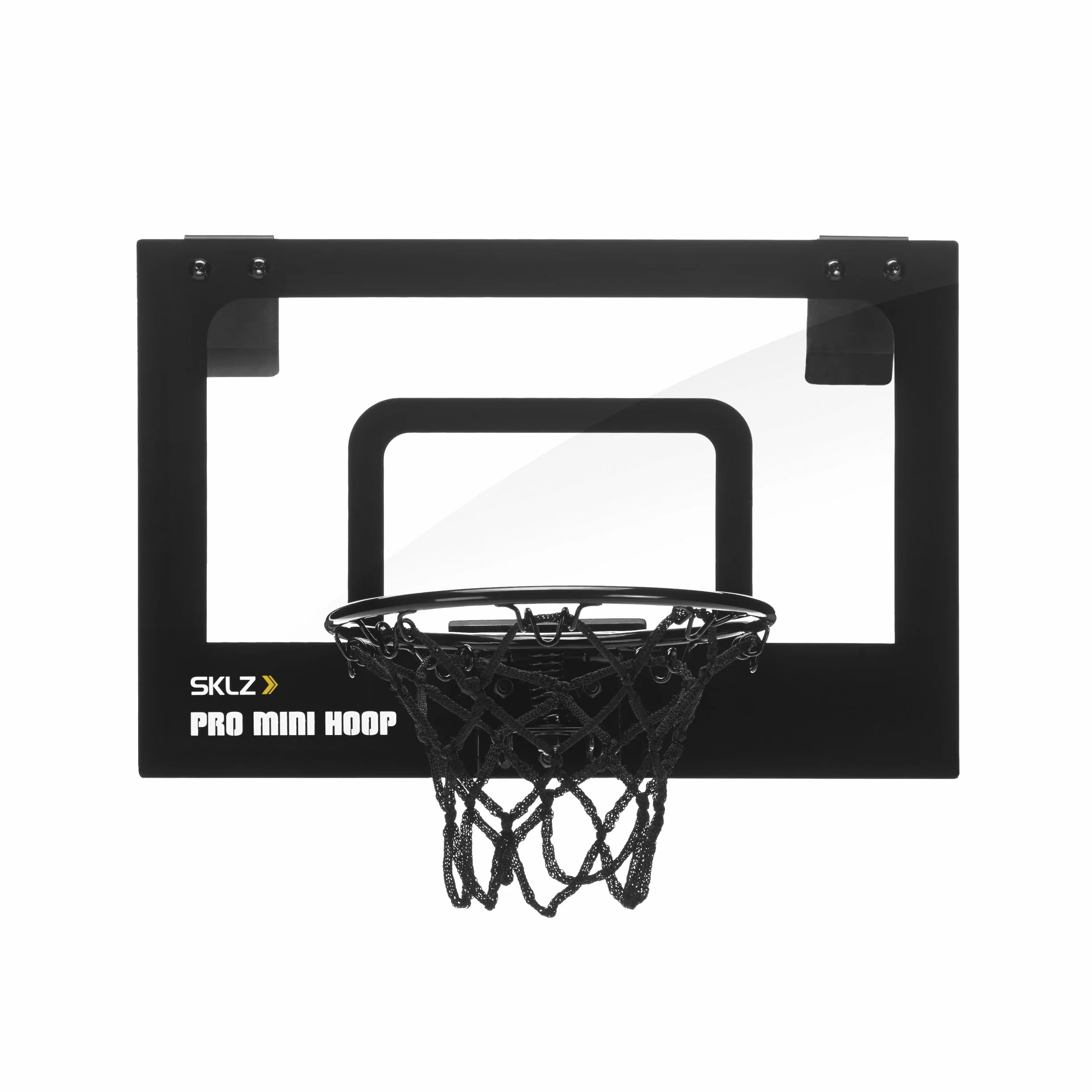 SKLZ Mini Hoop de Baloncesto, Tablero de Policarbonato Irrompible, Incluye Balón de Espuma 10 cm, Red Resistente de 3 Capas - Transparente