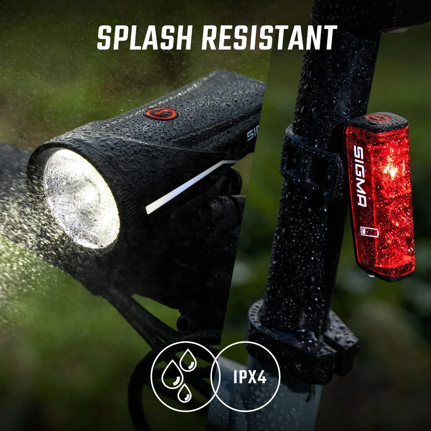 SIGMA Aura 100/Blaze Link set di luci per bici (attacco in silicone) | innovativa funzione frizione | luce anteriore a LED con 100 lux | luce posteriore con funzione luce freno