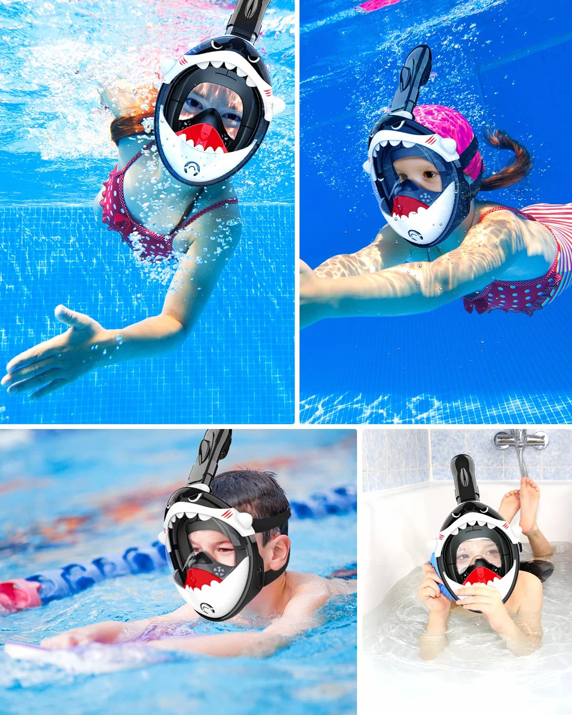 Maschera da snorkeling per bambini 180° HD anti-appannamento integrale subacquea 4-12 anni