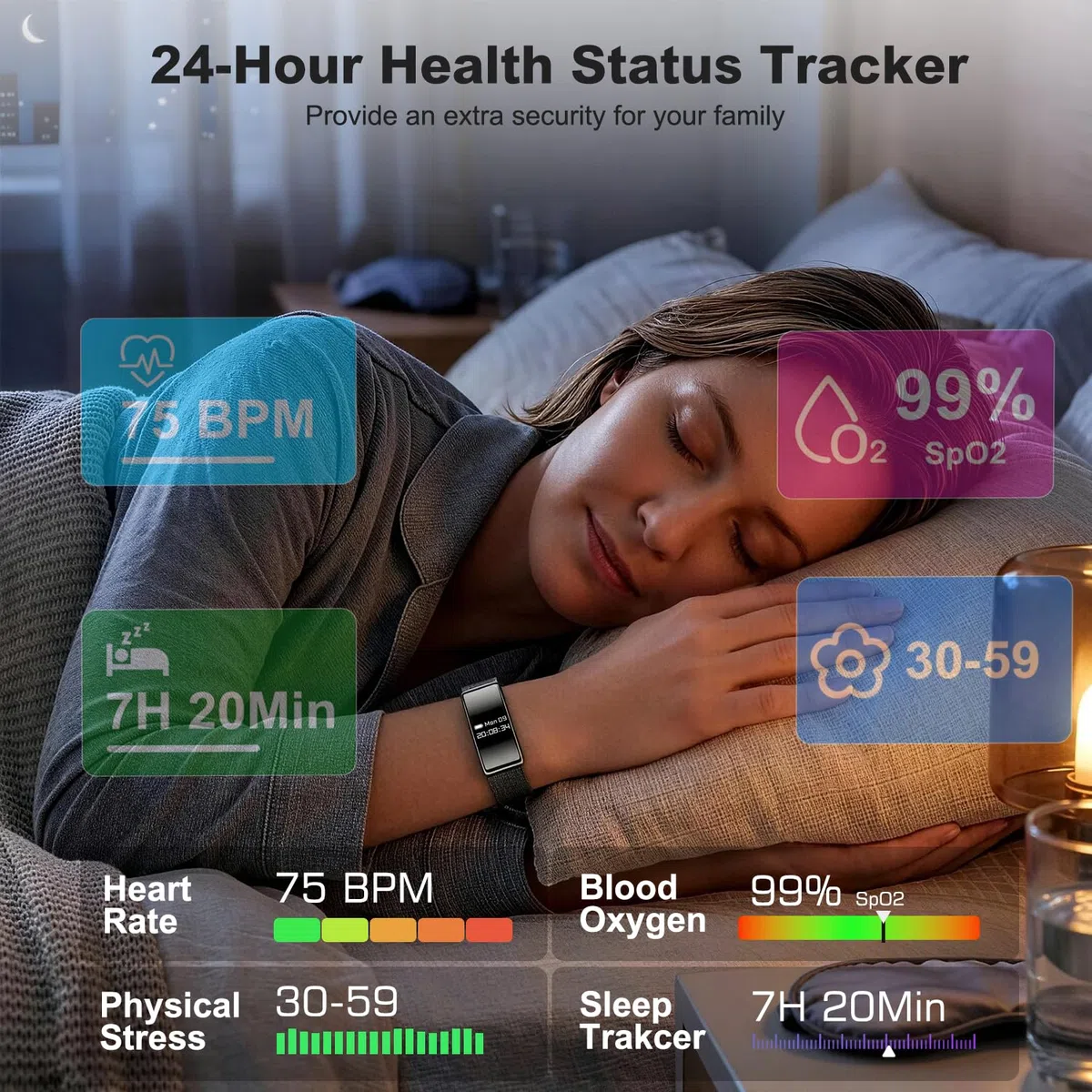 Fitness Tracker Smart Band Donna Uomo, Braccialetto Fitness Smartband con Contapassi, Cardiofrequenzimetro, SpO2, Monitoraggio del Sonno, Modalità Sport Multiple, IPX8, Bluetooth Android iOS