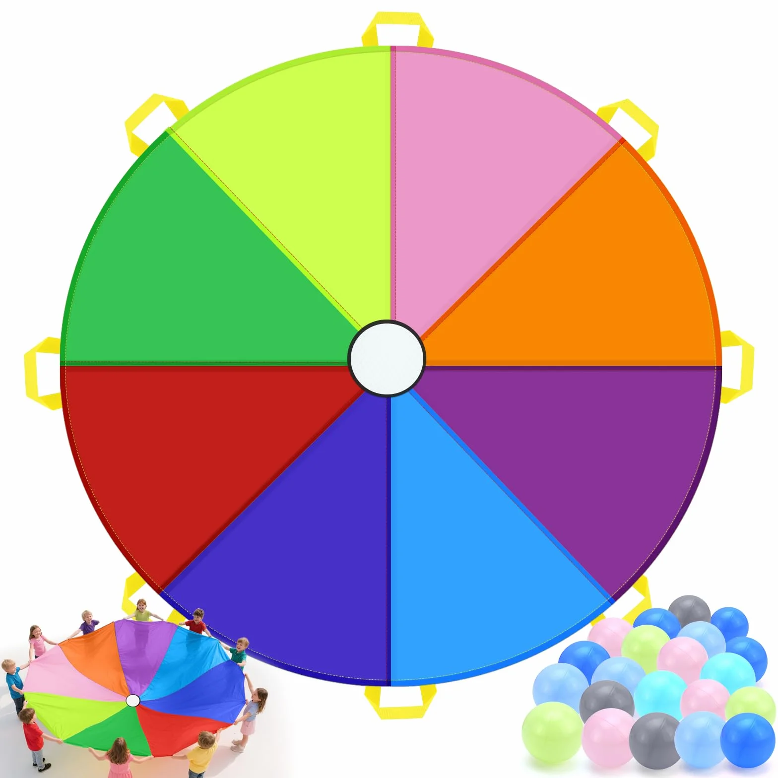 Paracadute Bambini Ø 300 cm Giochi di Gruppo al Chiuso e All'Aperto per Eventi Scolastici e Feste di Compleanno