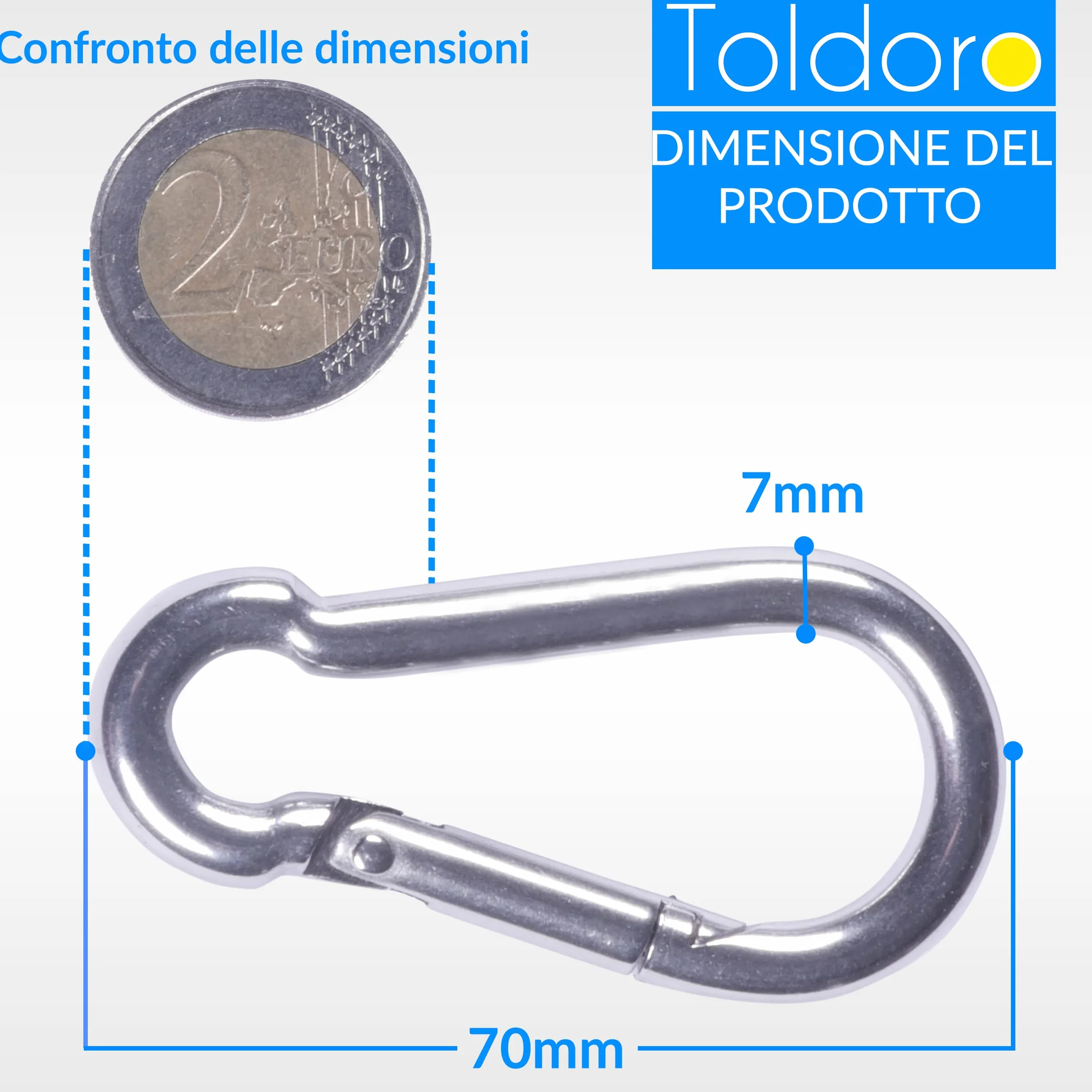 Toldoro Moschettone acciaio inox 7x70mm multifunzione per altalena campeggio slackline Set