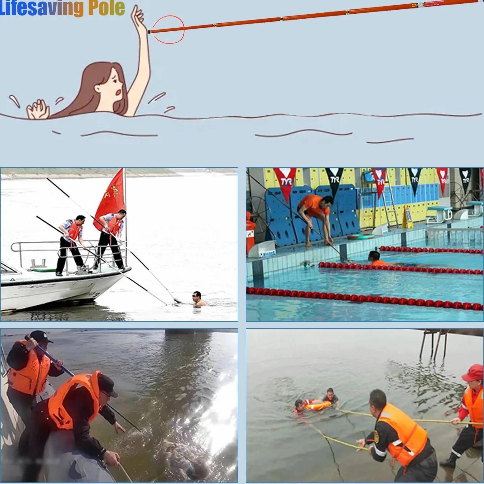 Asta telescopica di salvataggio per piscina, con gancio, 5,5 m, per emergenza in acqua, sicurezza in barca, piscina, lago