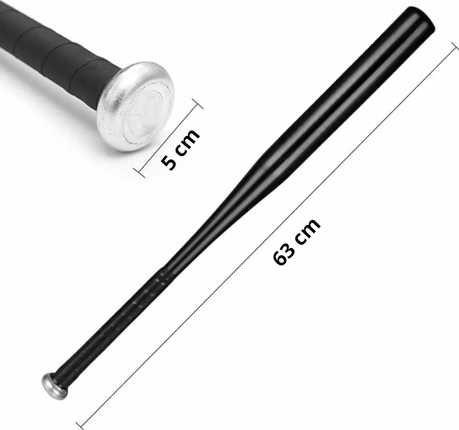 Mazza da Baseball in Acciaio 63,5 cm Rinforzata Peso 1Kg Nera Argento con Grip