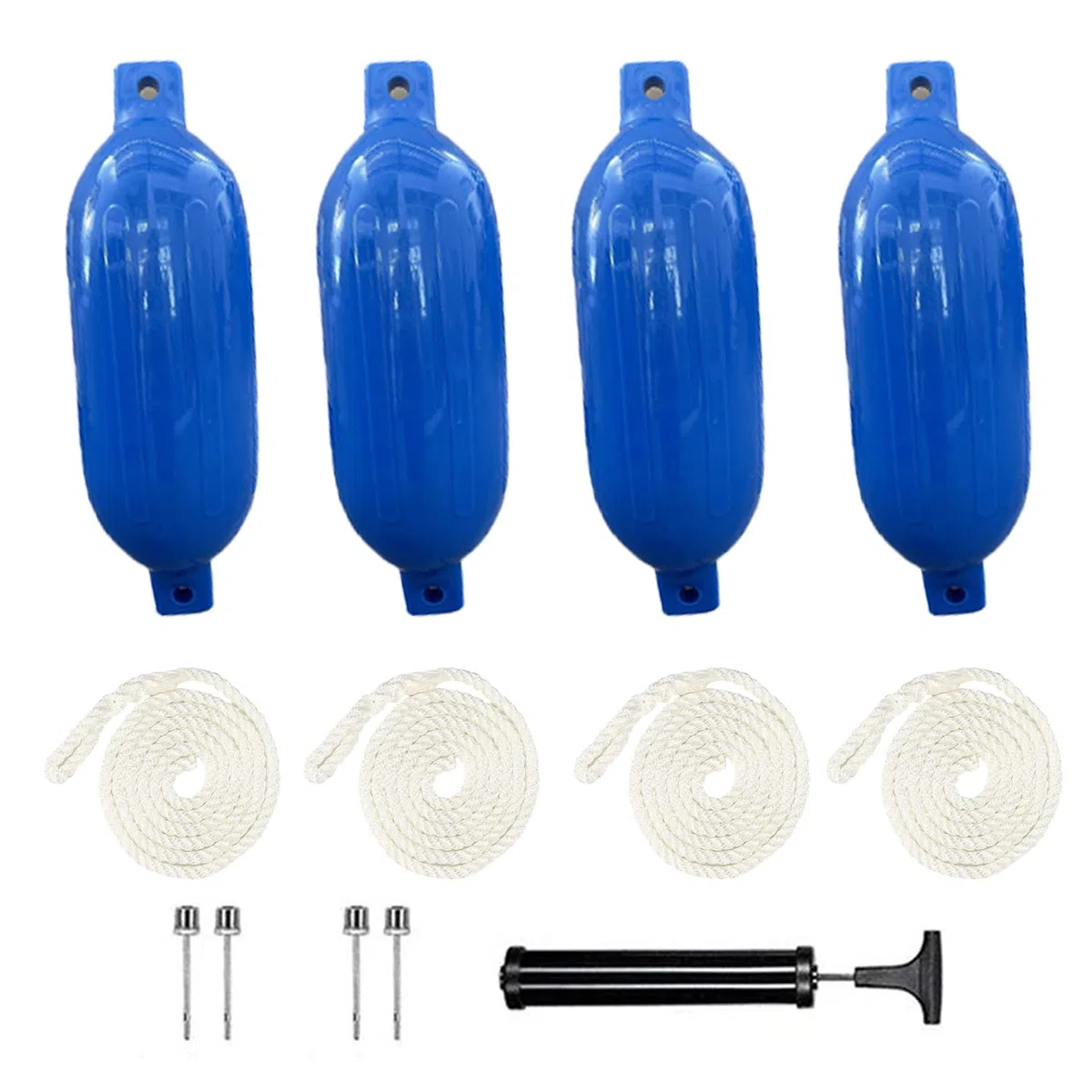 Parabordi Per Barca Marine,40x11cm Boe Nere Gonfiabili,Set Di Parafanghi Da 4 Pezzi (Comprese Le Linee Dei Parafanghi),Compresa La Pompa,Quattro Spine d'Aria,Per a Barche e Marine Da 3 a 6 Metri(Blu)