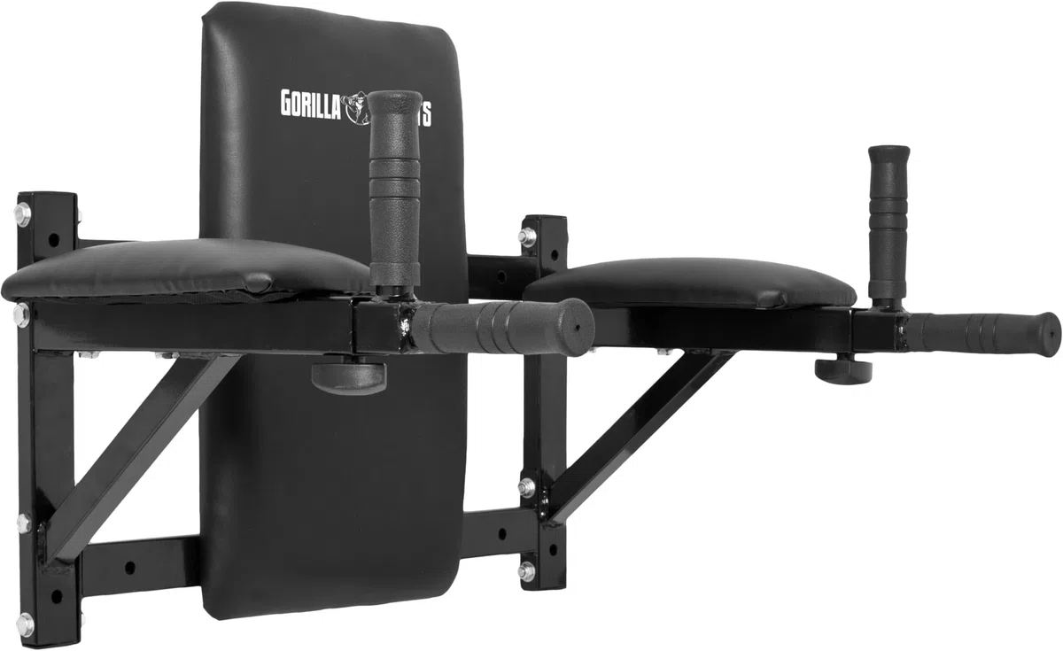 GORILLA SPORTS® Stazione Dip da Parete - Regolabile, Carico Massimo 200 kg, Imbottita, in Acciaio, Nero - Sbarra Multifunzione, Barra di Sollevamento, Trazioni, Pull Up, Allenamento, Fitness, Palestra
