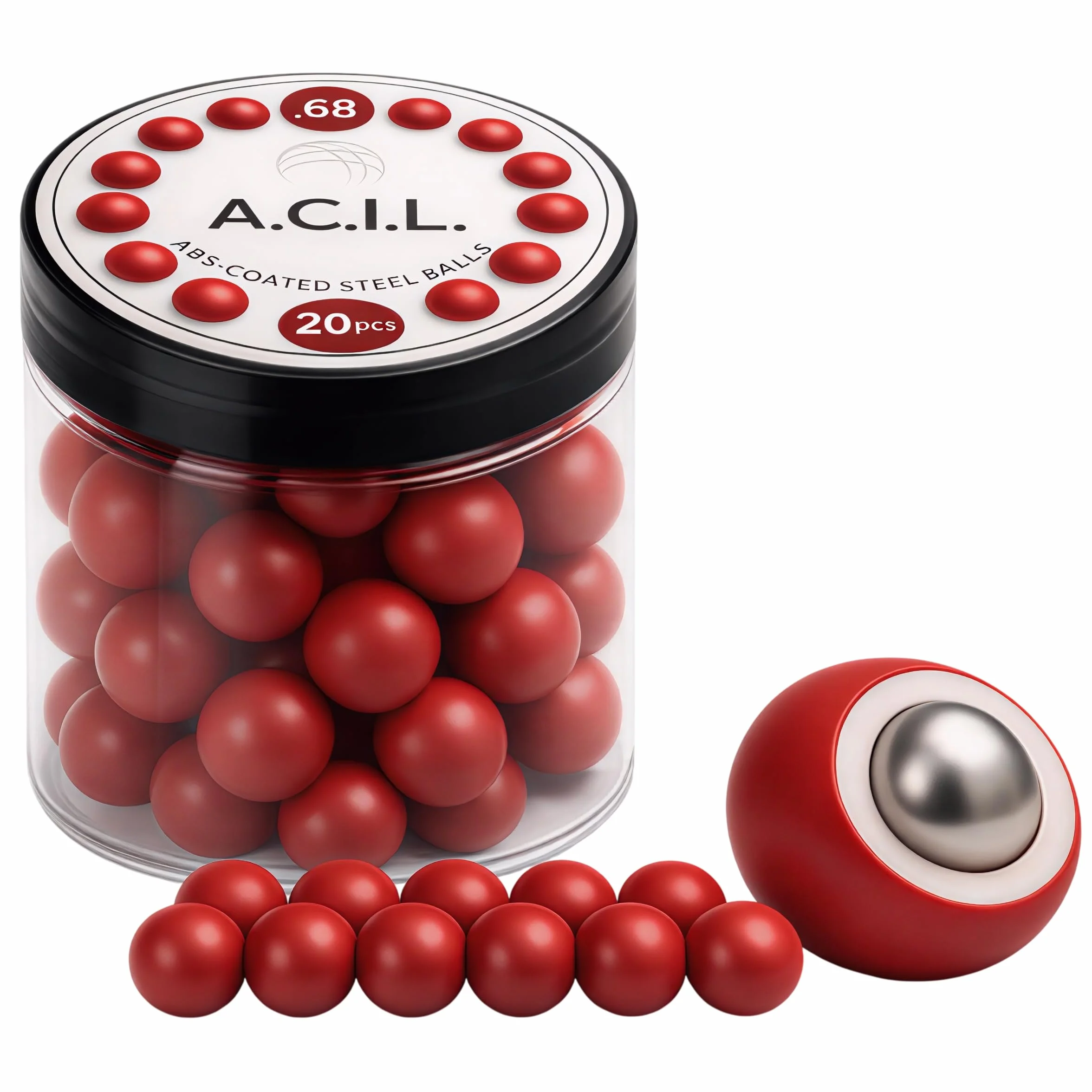ABS-Coated Steel Balls .68 Cal – 10 grams Solid Precision Rounds for Paintball, RAM & Home Defense – Durable Reusable Hard Nylon Shell Projectiles – 20 Pieces