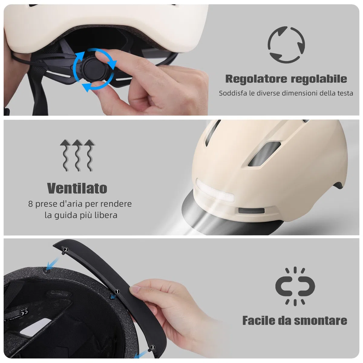 Shinmax Casco Bici Uomo e Donna,5 modalità di Luce e Visiera,USB ricaricabile,Casco Caschetto Bici Uomo per Pendolari Urbani