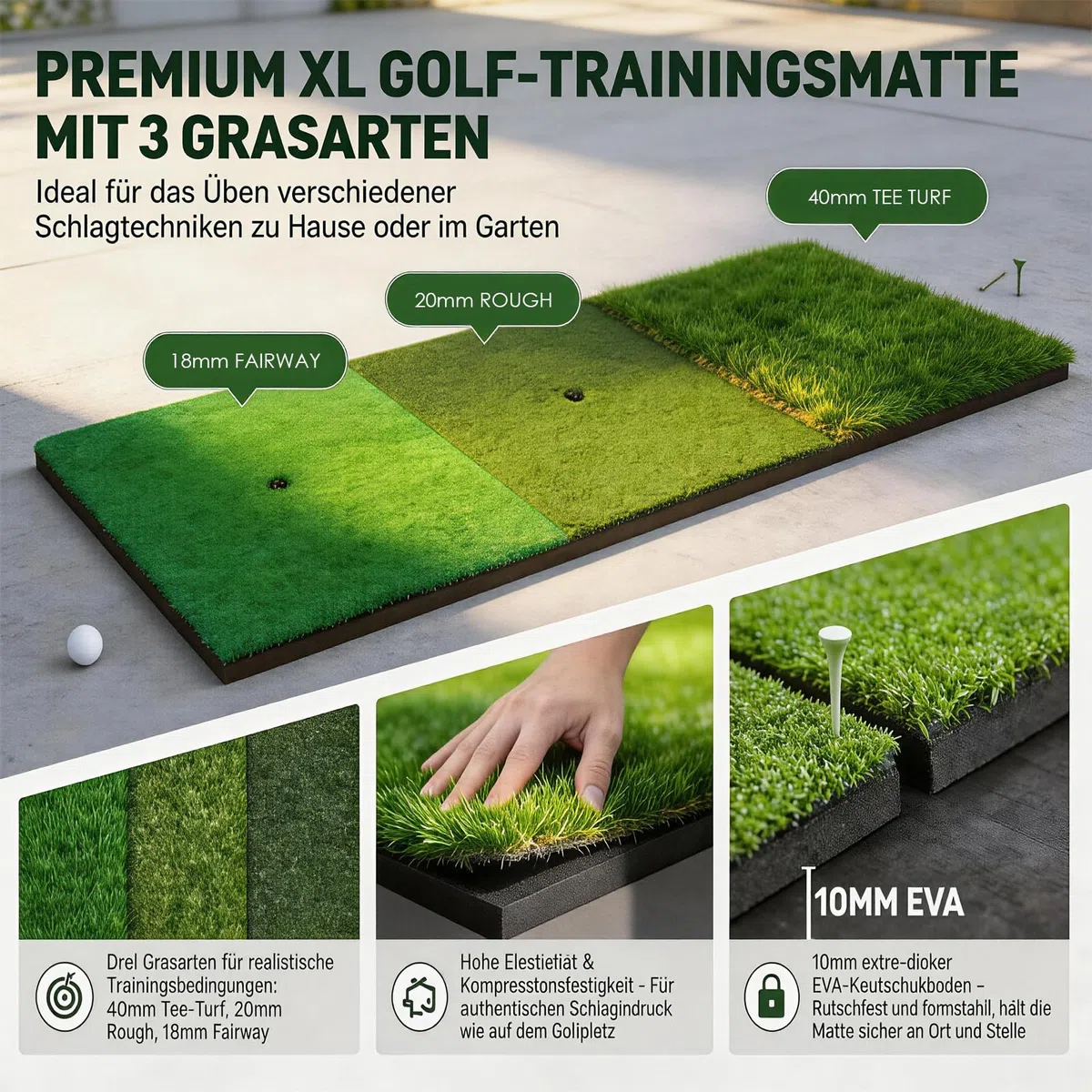 Rete da allenamento per il golf con tappetino, set da allenamento portatile da 300 x 200 cm con bersaglio, 3 tappetini da tiro, 10 palline da golf, tee e borsa da trasporto per uso interno ed esterno