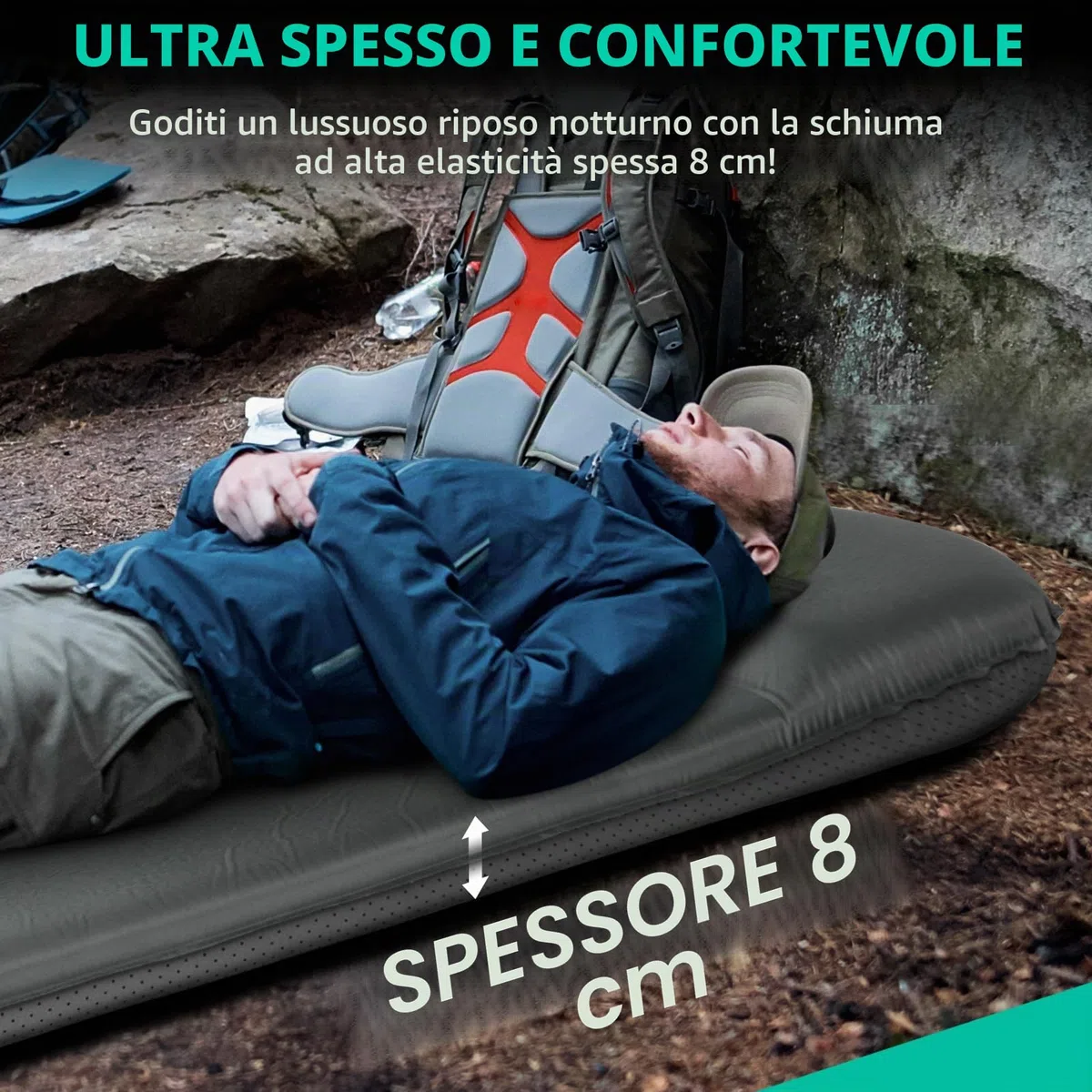 HIKENTURE Materassino autogonfiabile, spessore 8 cm, in gommapiuma, materasso ad aria autogonfiabile, comodo tappetino per dormire per esterni, tenda, escursionismo A1