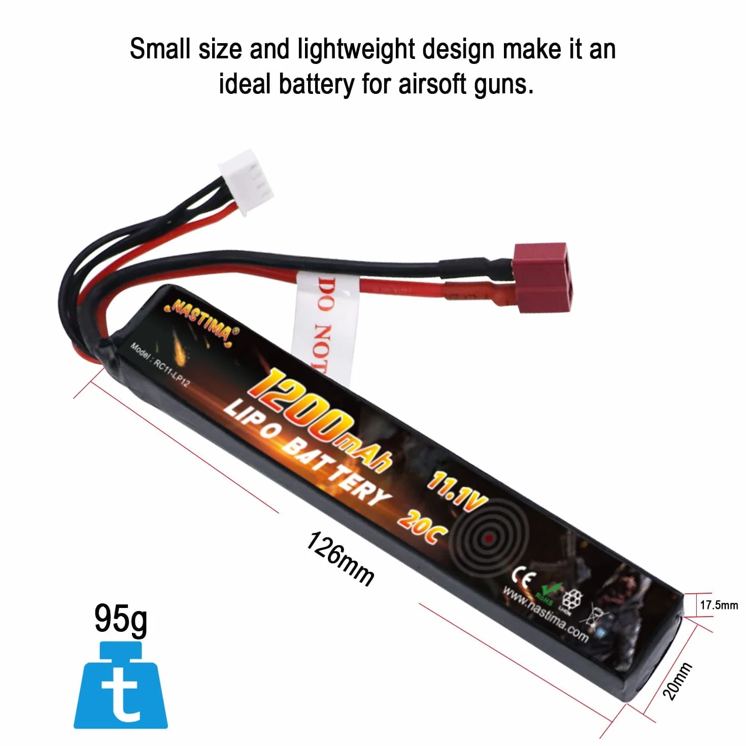 NASTIMA 11.1V 1200mAh 3S 20C Lipo Batteria con Connettore Deans-T per Airsoft Guns AEG