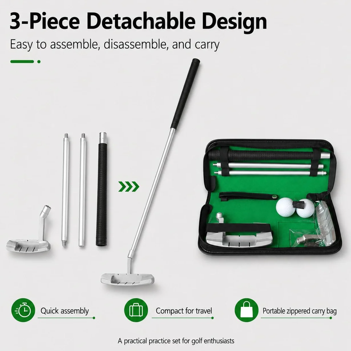Kit Golf Putter VOBOR Portatile Lega di Zinco con 2 Palline e Borsa per Practice Indoor