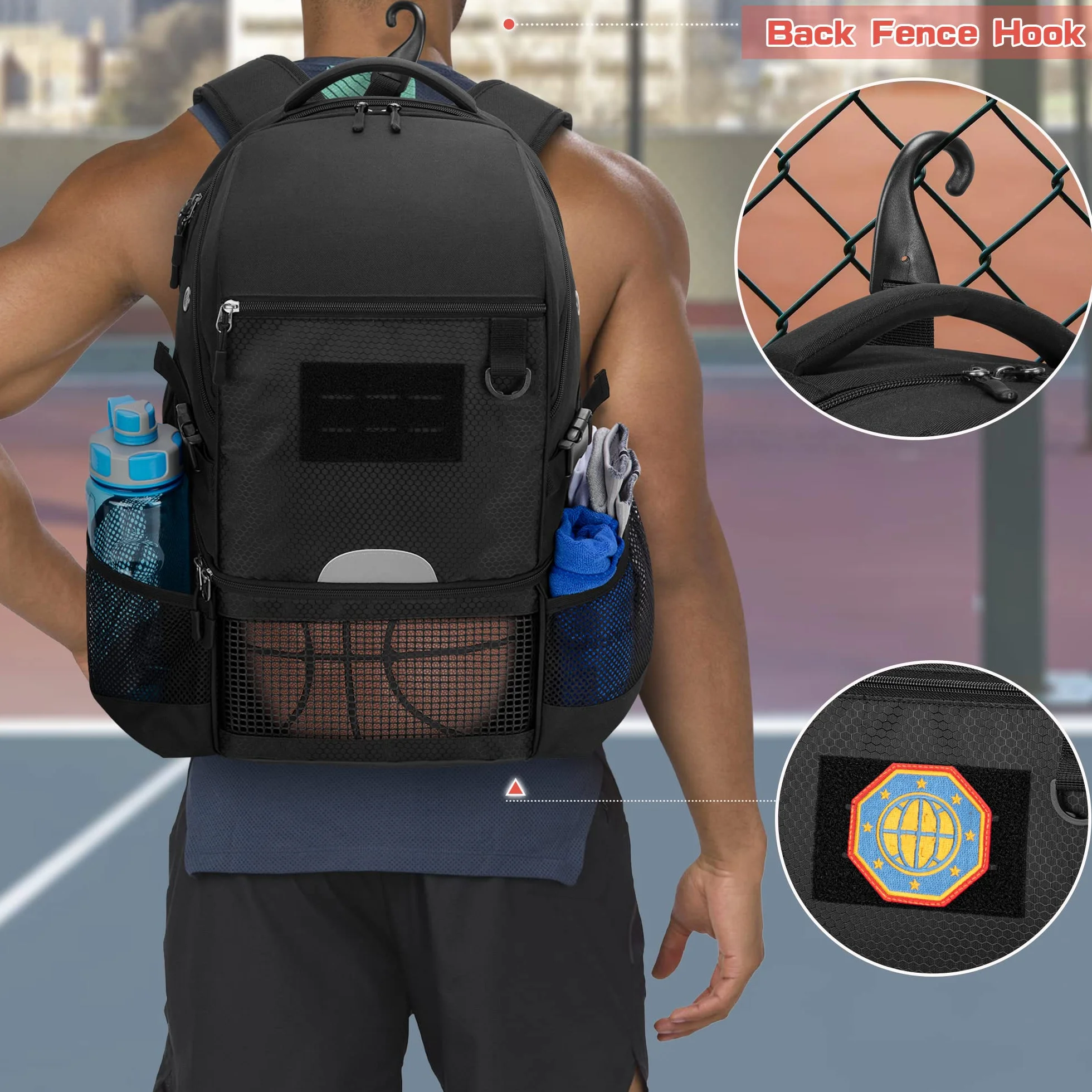 DSLEAF Zaino da Basket per Uomo, Borsa da Calcio con Scomparto per Palline e Scomparto per Scarpe per Allenamento di Basket, Calcio, Pallavolo