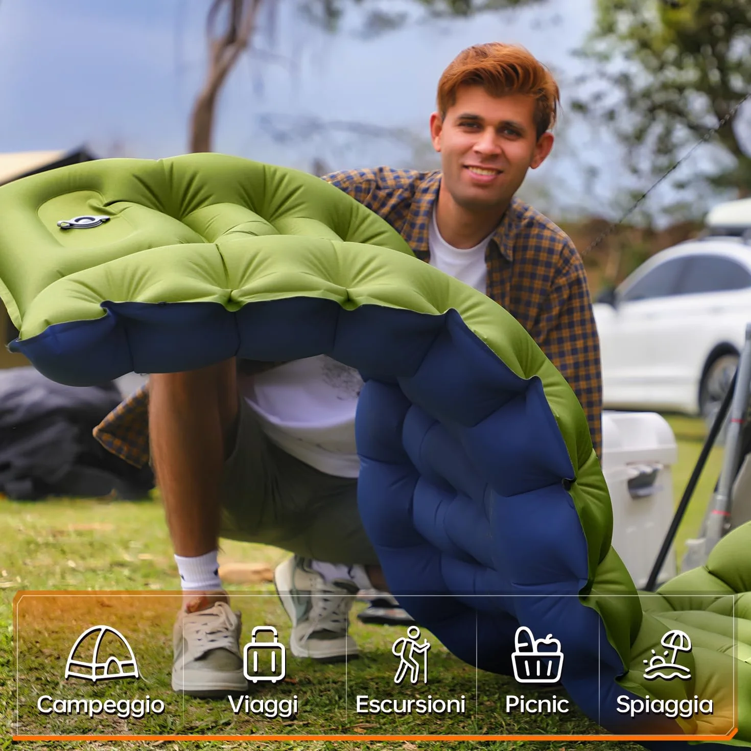 Yuzonc Materassino Campeggio Autogonfiante Ultraleggero con Cuscino, Materasso Gonfiabile Portatile per Escursionismo Trekking Tenda