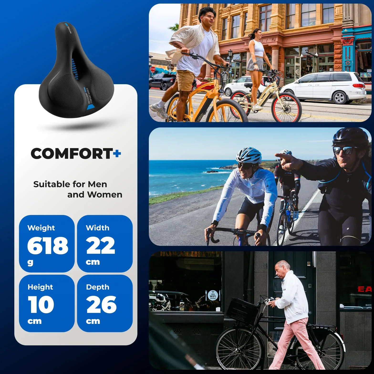 ROCKBROS Sella Bici Comoda in Gel, Ergonomica per MTB, Morbido Traspirante, 22x26cm, Accessori Bike
