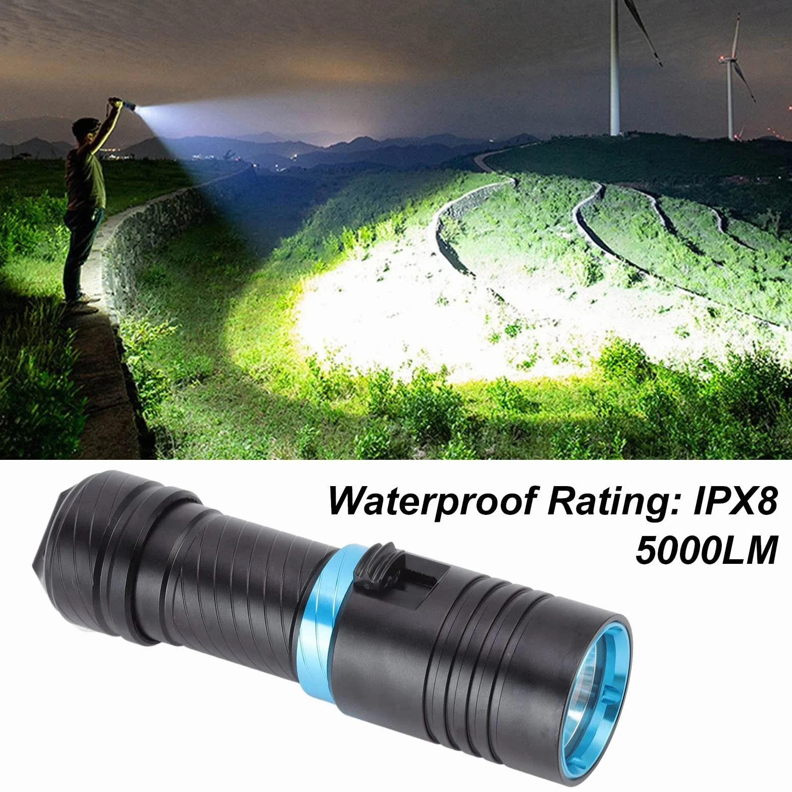 Torcia Subacquea Impermeabile IPX8 5000LM 100M Luci per Immersione Fotografia LED L2