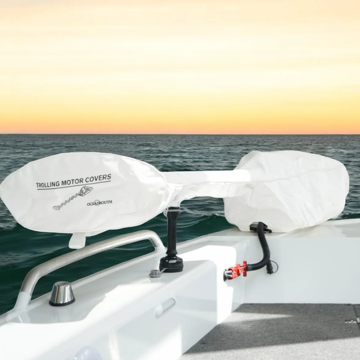 Oceansouth Copertura Personalizzata Progettata per Motori Traina MINN KOTA (Copertura Compatibile con Riptide Terrova, 1524mm, Bianca)