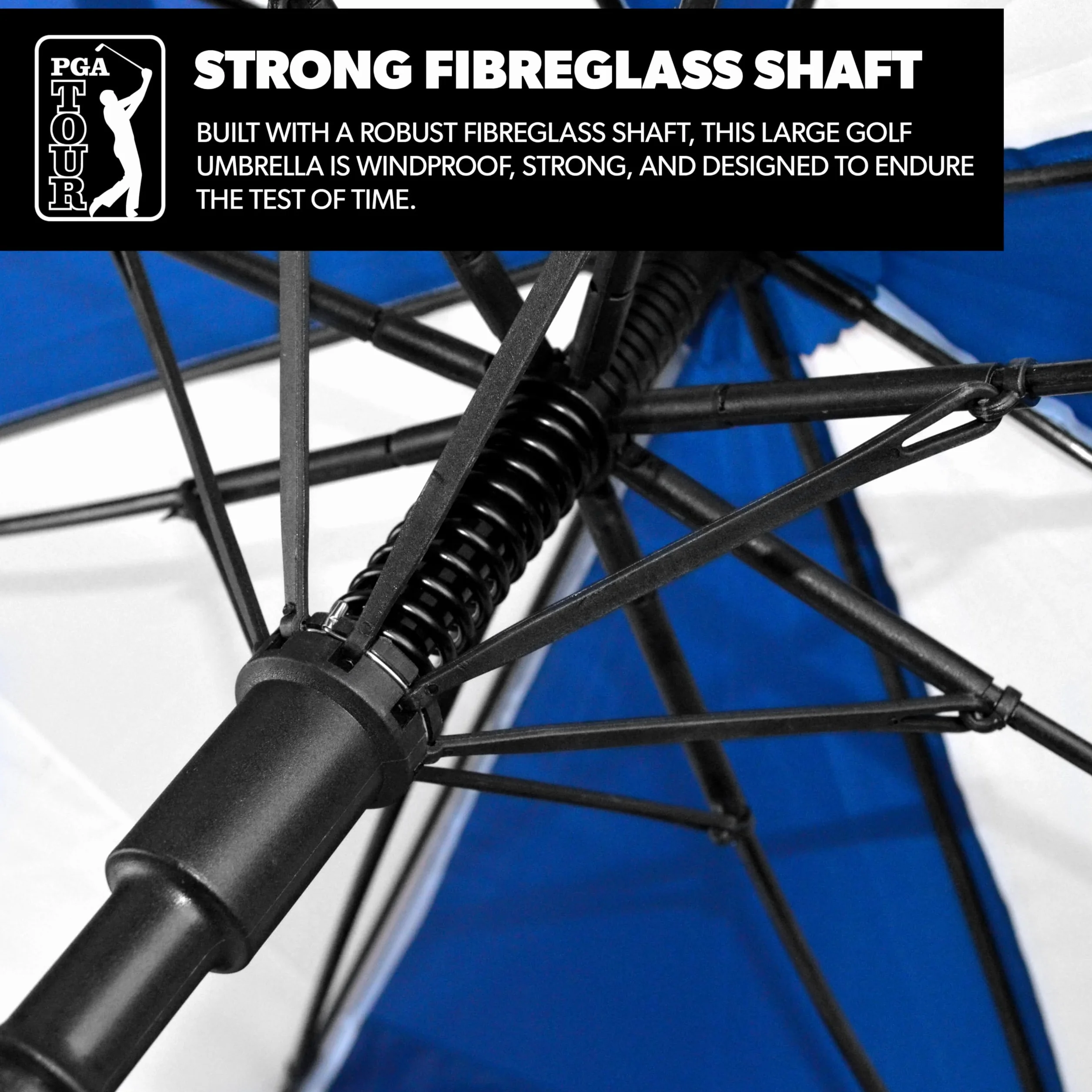 PGA TOUR 62-Inch Golf Umbrella Windproof Double Canopy Auto Open Fibreglass Shaft