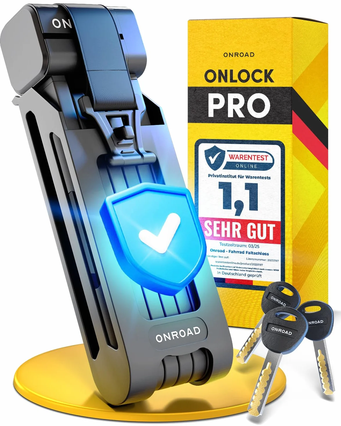 Lucchetto pieghevole per bicicletta Onlock Pro, 85 cm, antifurto, ad alta sicurezza, robusto e compatto, con supporto, lucchetto per bicicletta ideale per e-bike