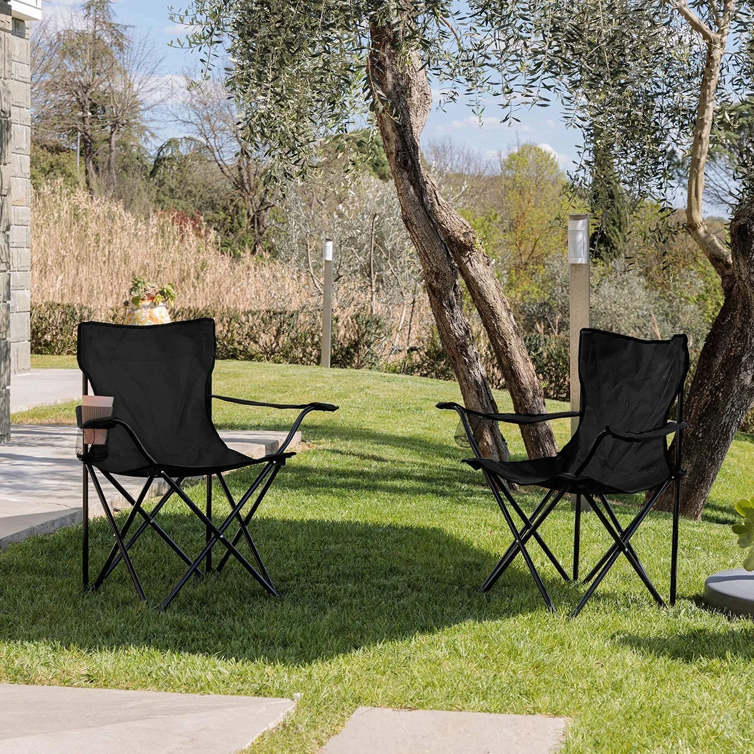Baroni Home Sedia Campeggio Pieghevole Impermeabile Portatile 50x50x80 cm Set 2 Nero