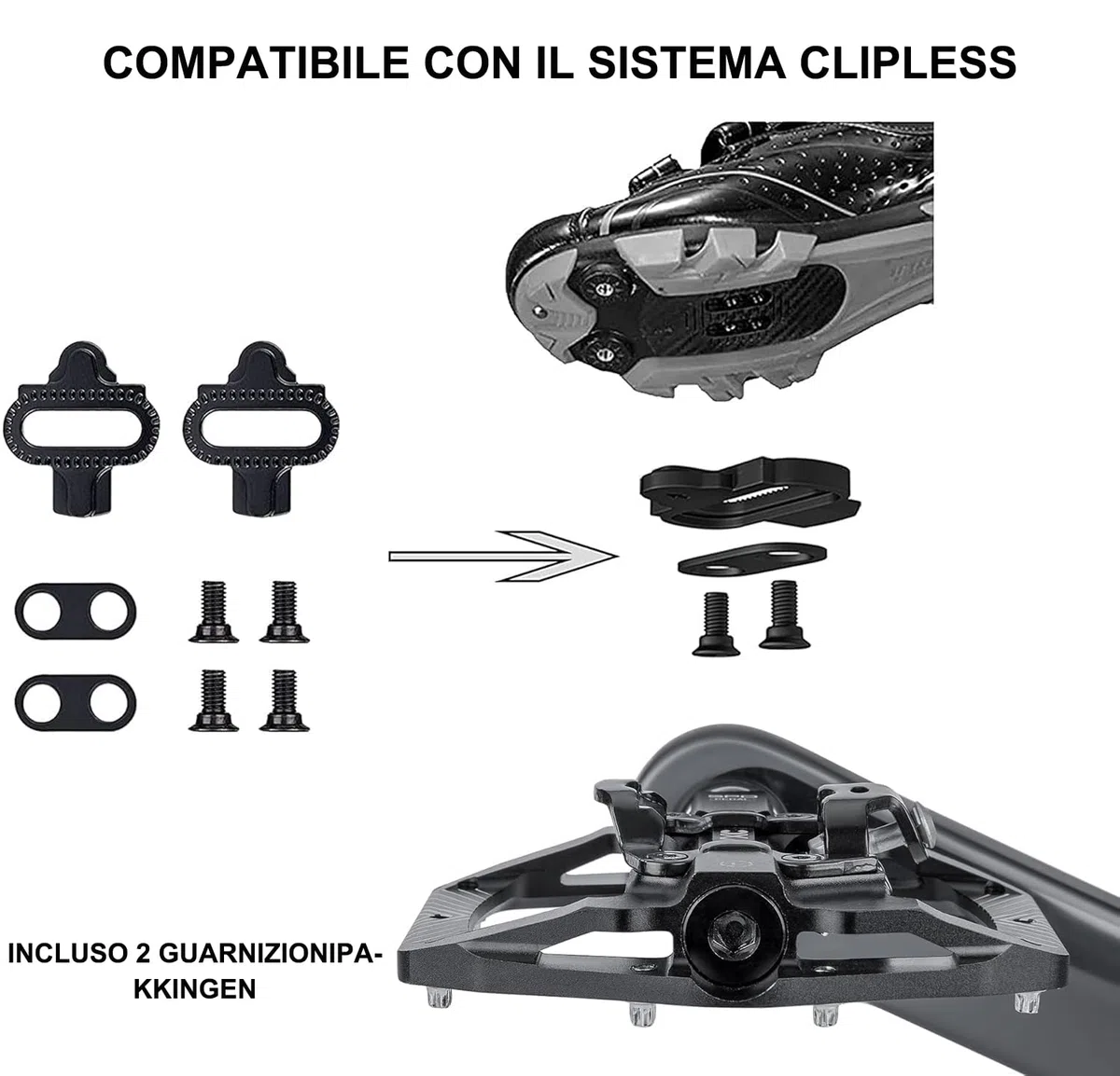 CXWXC Pedali Clic per bicicletta e piatti con 3 cuscinetti sigillati, lega di alluminio da 9/16 pollici, antiscivolo, piattaforma larga, pedali a scatto per MTB o bici da strada
