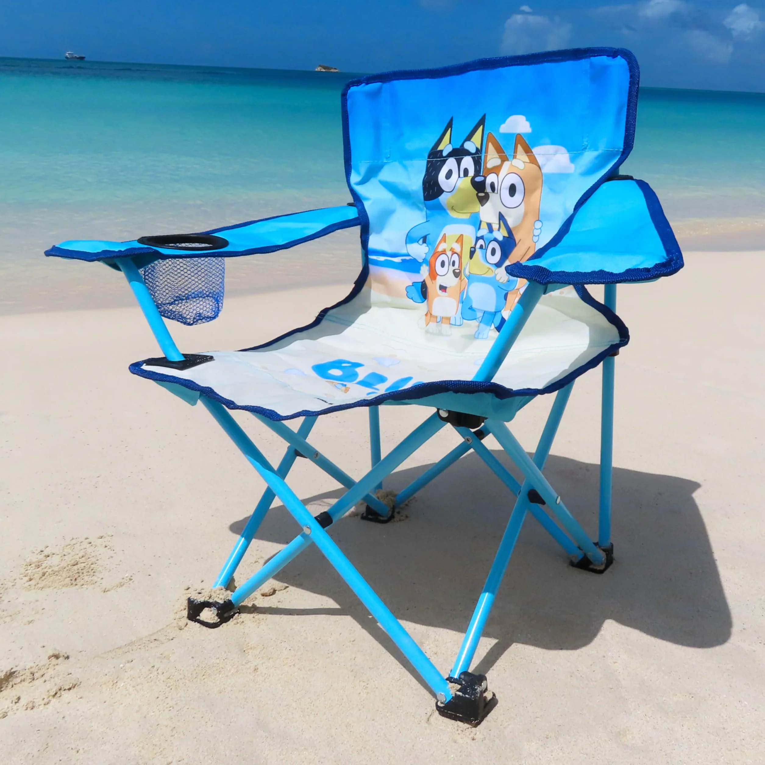 Toyland® Bluey & Bingo sedia da campeggio pieghevole per bambini con portabicchieri e borsa portaoggetti - Perfetta per gite in campeggio, spiaggia e giardino