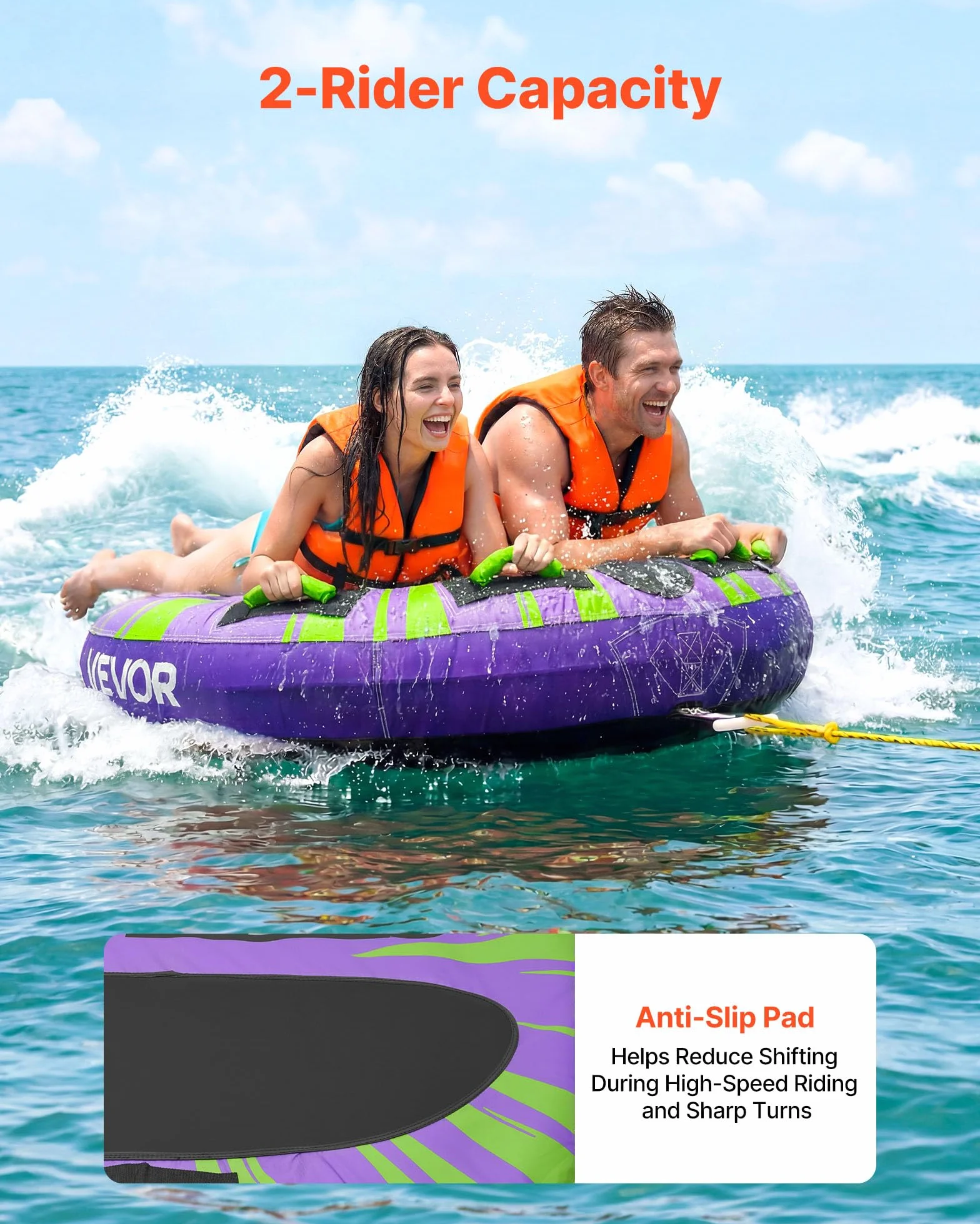 VEVOR Tubo Gonfiabile Trainabile per Barche, Copertura Resistente in Nylon, Gonfiabile per Sport Acquatici, Utilizzo Mare Lago Piscina, Unisex Adulto, Verde Viola