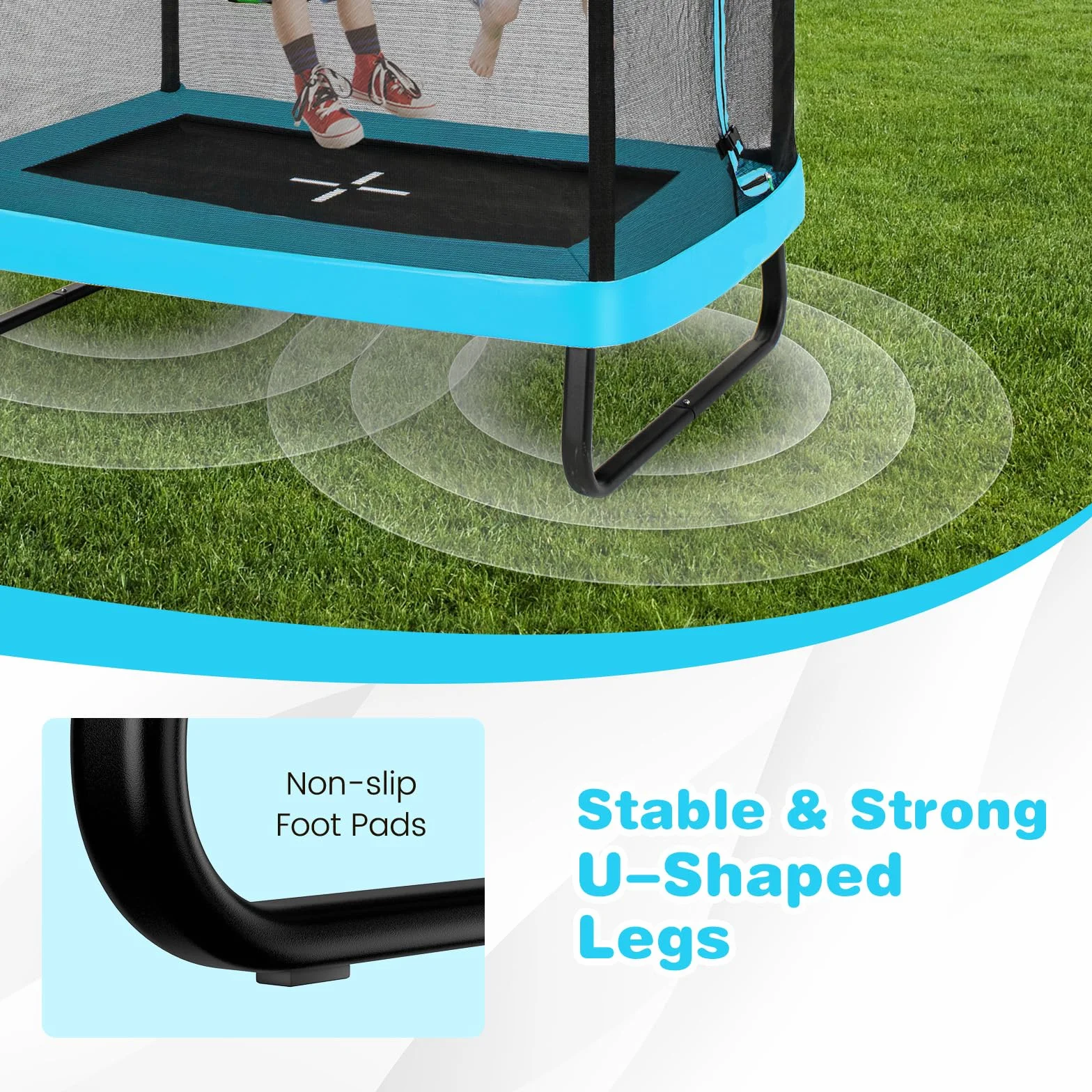 KOMFOTTEU Trampolino Elastico per bambini con Altalena, Rete di Sicurezza, Trampolino Rettangolare Portato 100 kg, Tappeto da Salto all'Aperto, Tappetino per Saltare, 190x122x210 cm