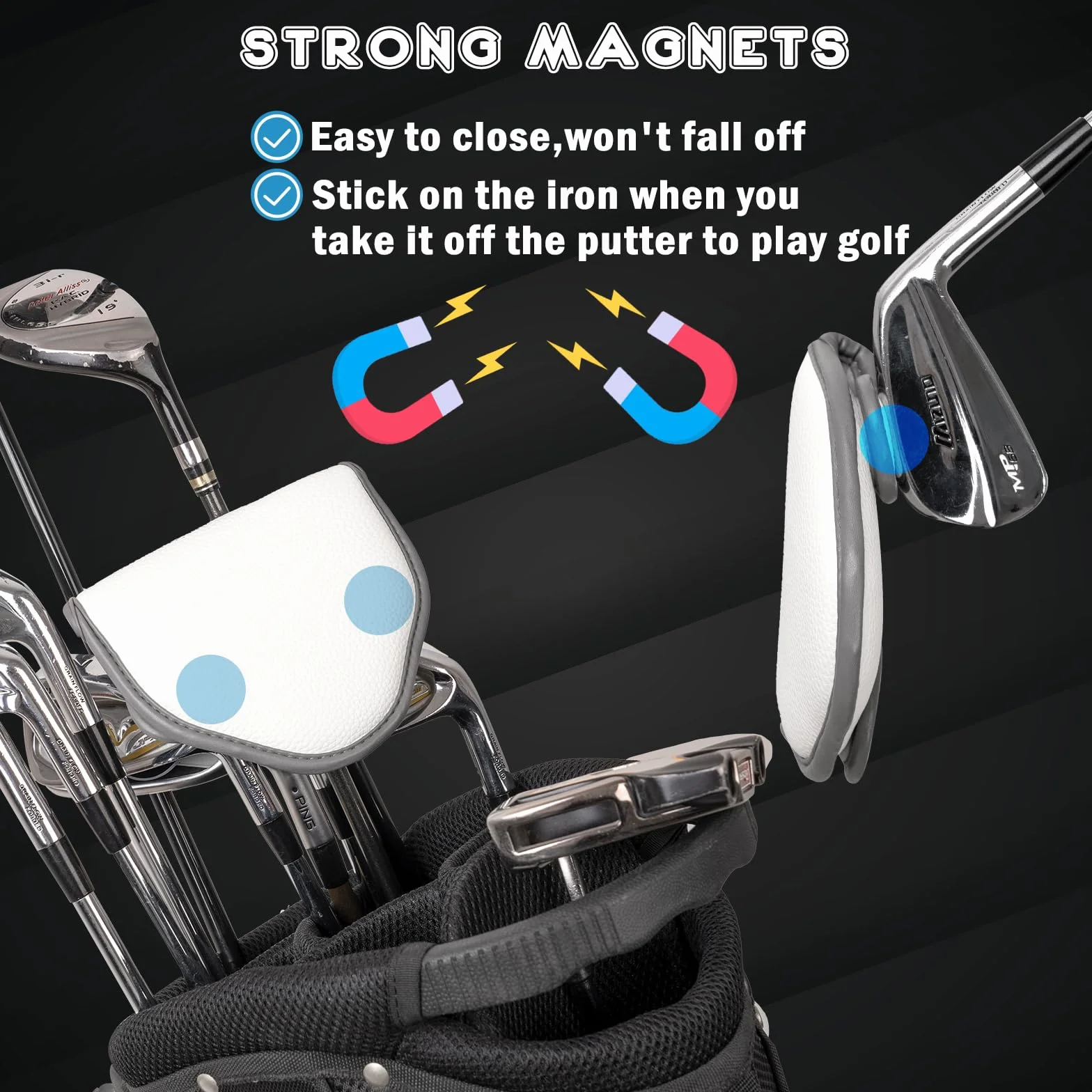 Big Teeth Golf Mallet Putter Headcover Magnetic PU Leather for Odyssey 2-Ball Series