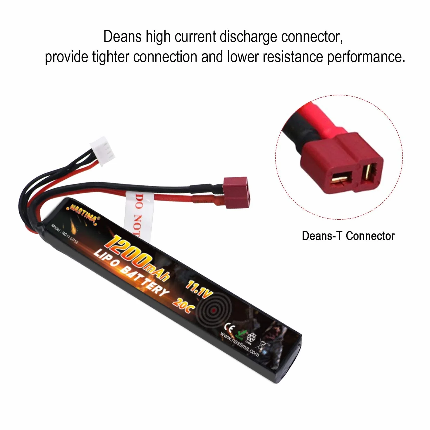 NASTIMA 11.1V 1200mAh 3S 20C Lipo Batteria con Connettore Deans-T per Airsoft Guns AEG