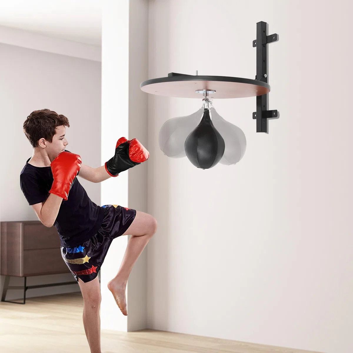 Speed Bag Piattaforma per allenamento di boxe con legno in acciaio e poliuretano, 30 cm, regolabile in altezza, silenziosa, montaggio a parete, casa, palestra, palestra, boxe, palla da boxe per adulti