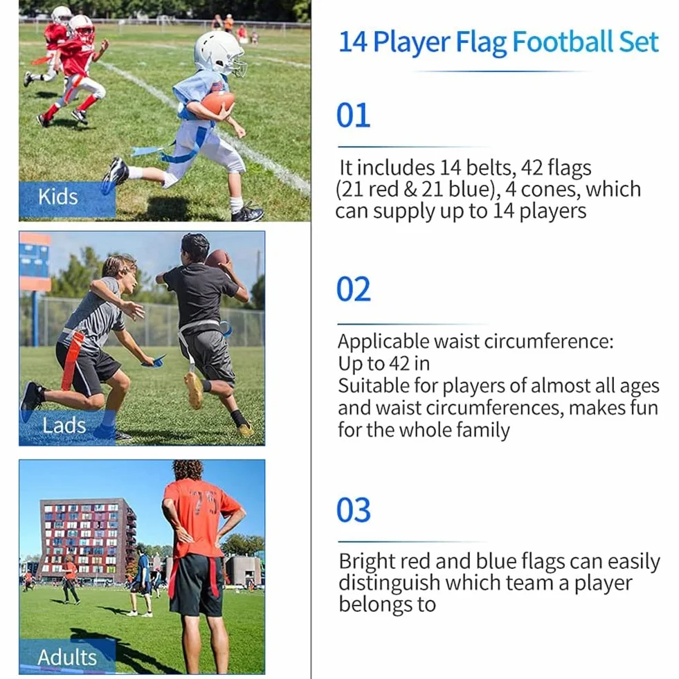 Set di Flag-Football, 14 bandiere e cinture per bambini e adulti