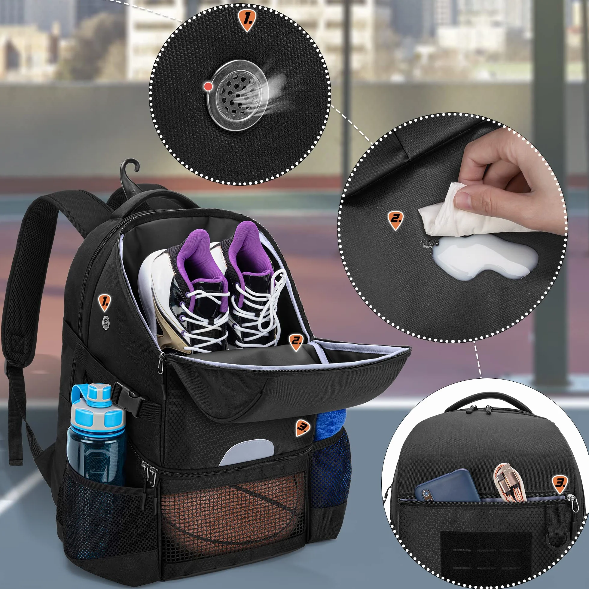DSLEAF Zaino da Basket per Uomo, Borsa da Calcio con Scomparto per Palline e Scomparto per Scarpe per Allenamento di Basket, Calcio, Pallavolo