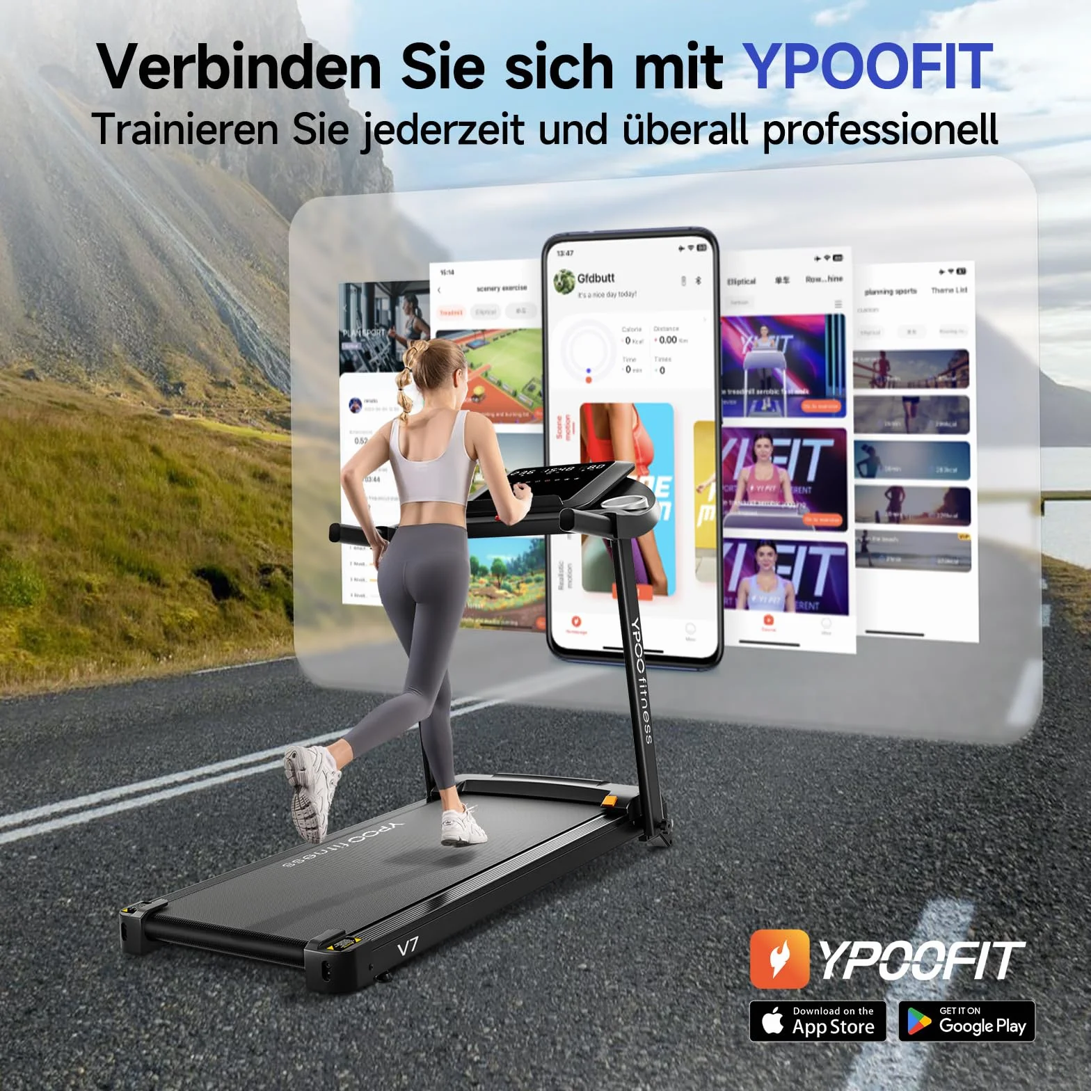 YPOO Tapis roulant per casa, tapis roulant pieghevole con inclinazione dell'8%, pedana per camminare 12 km/h, tapis roulant pieghevole a basso rumore con ampia area di corsa, capacità 140 kg