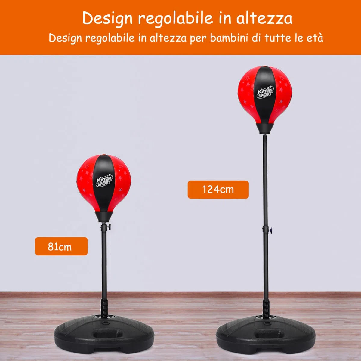 COSTWAY Sacco da Boxe per Bambini Altezza Regolabile, Punching Ball per Bambini con Guantoni, Palla di Pugilato da Terra con Base Stabile Riempibile con Acqua o Sabbia