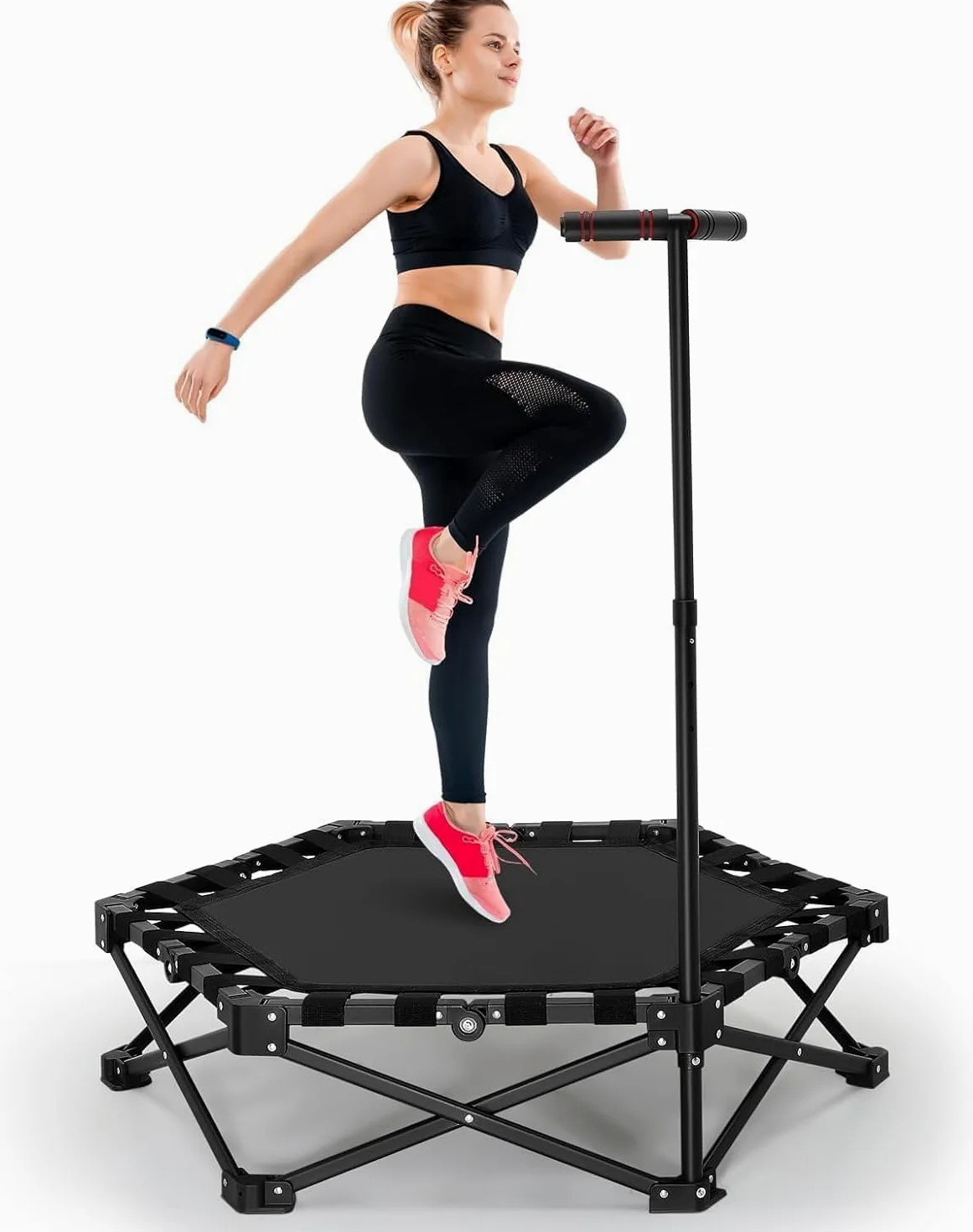 Trampolino da fitness pieghevole, portata 150 kg, 3 livelli di impugnatura regolabili, pieghevole, portatile con design silenzioso, stabile e silenzioso, per bambini e adulti