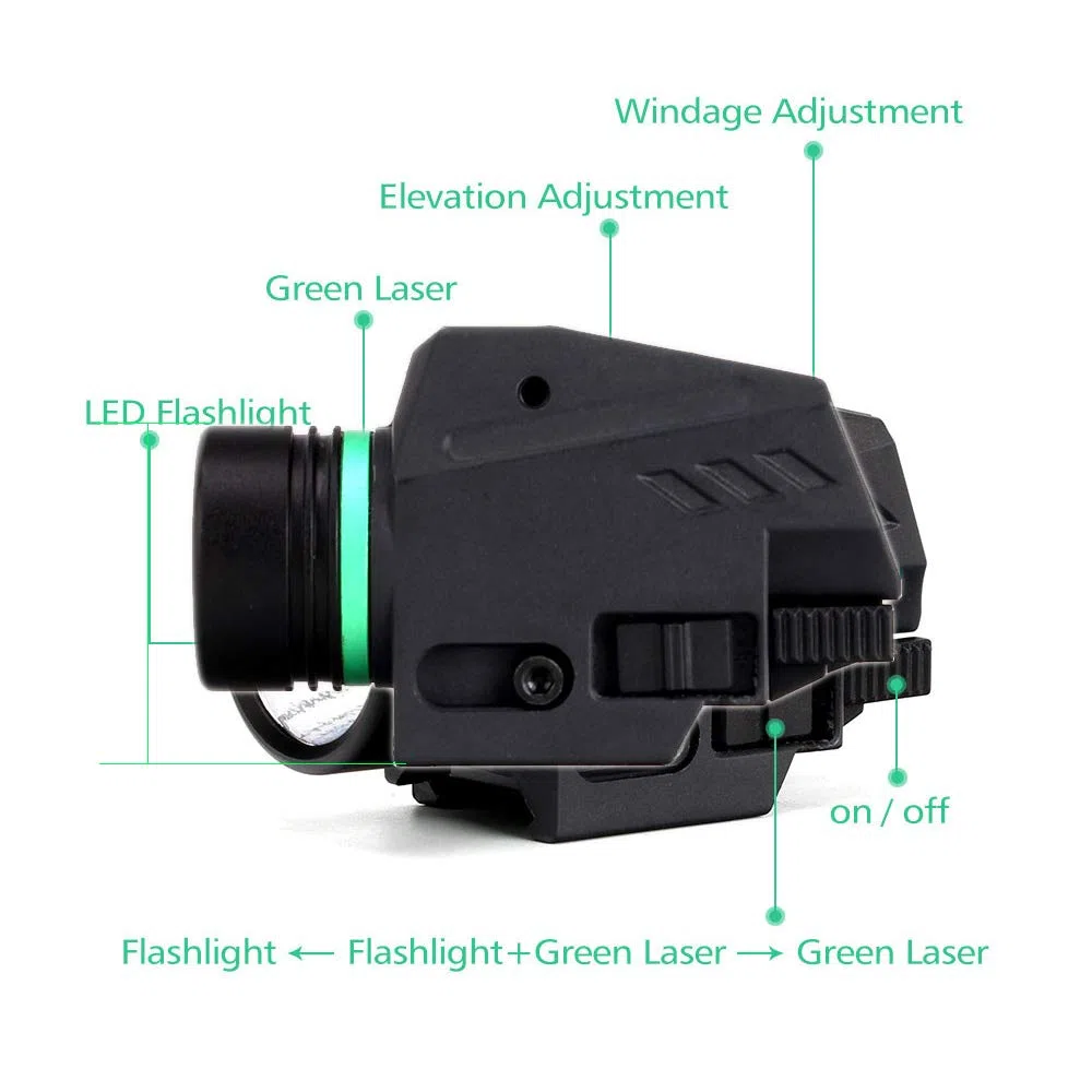 Torcia LED tattica Mirino laser verde per mini binario da 20 mm Mini Glock Pistola per pistola Lanterna Airsoft Light (Laser verde)
