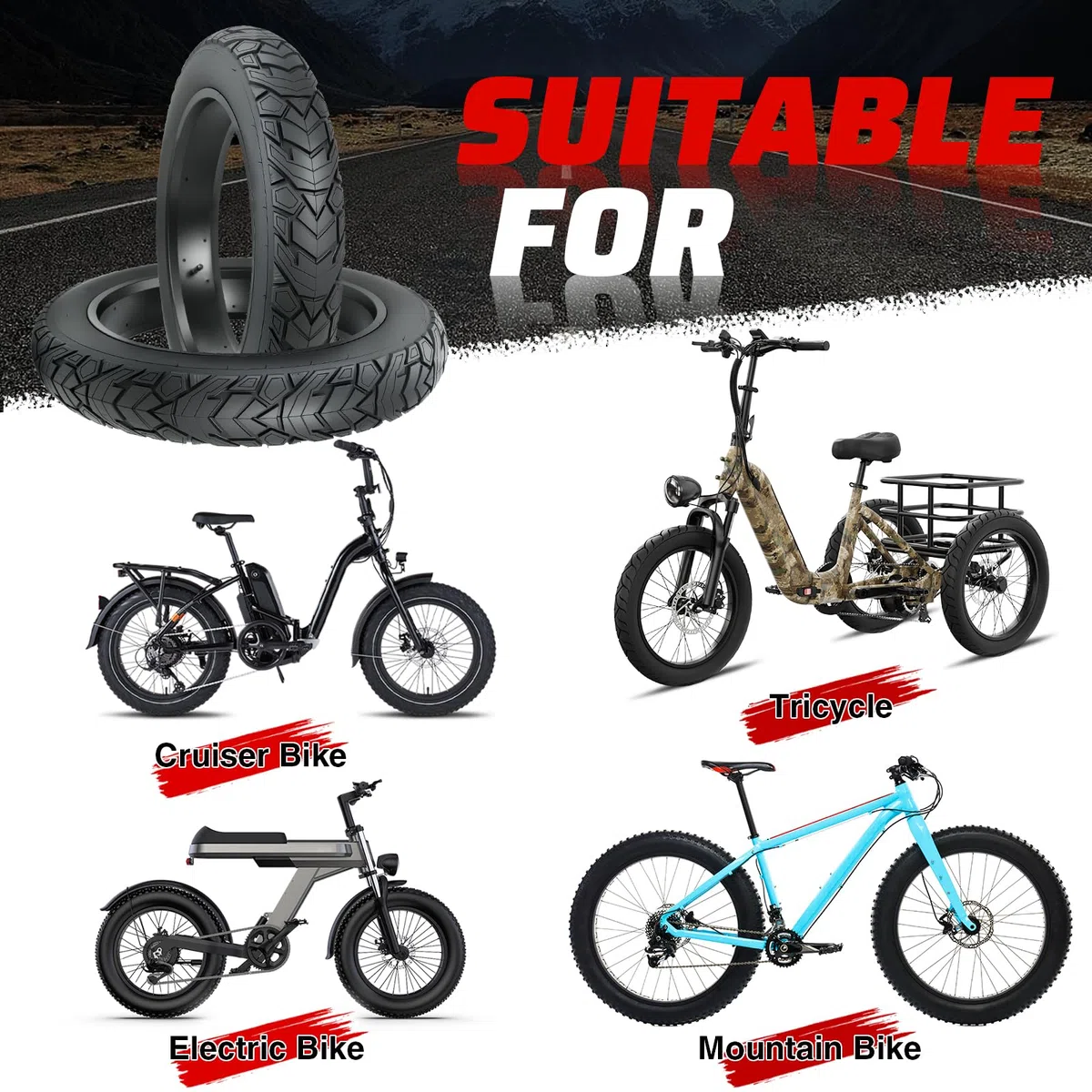 ZUKKA Fat Bike Tire 20/26 x 4,0 pollici Mountain Bike Tire Fat Tire 20/26 pollici Heavy Duty Deep Grooves Foldable Replacement All Terrain