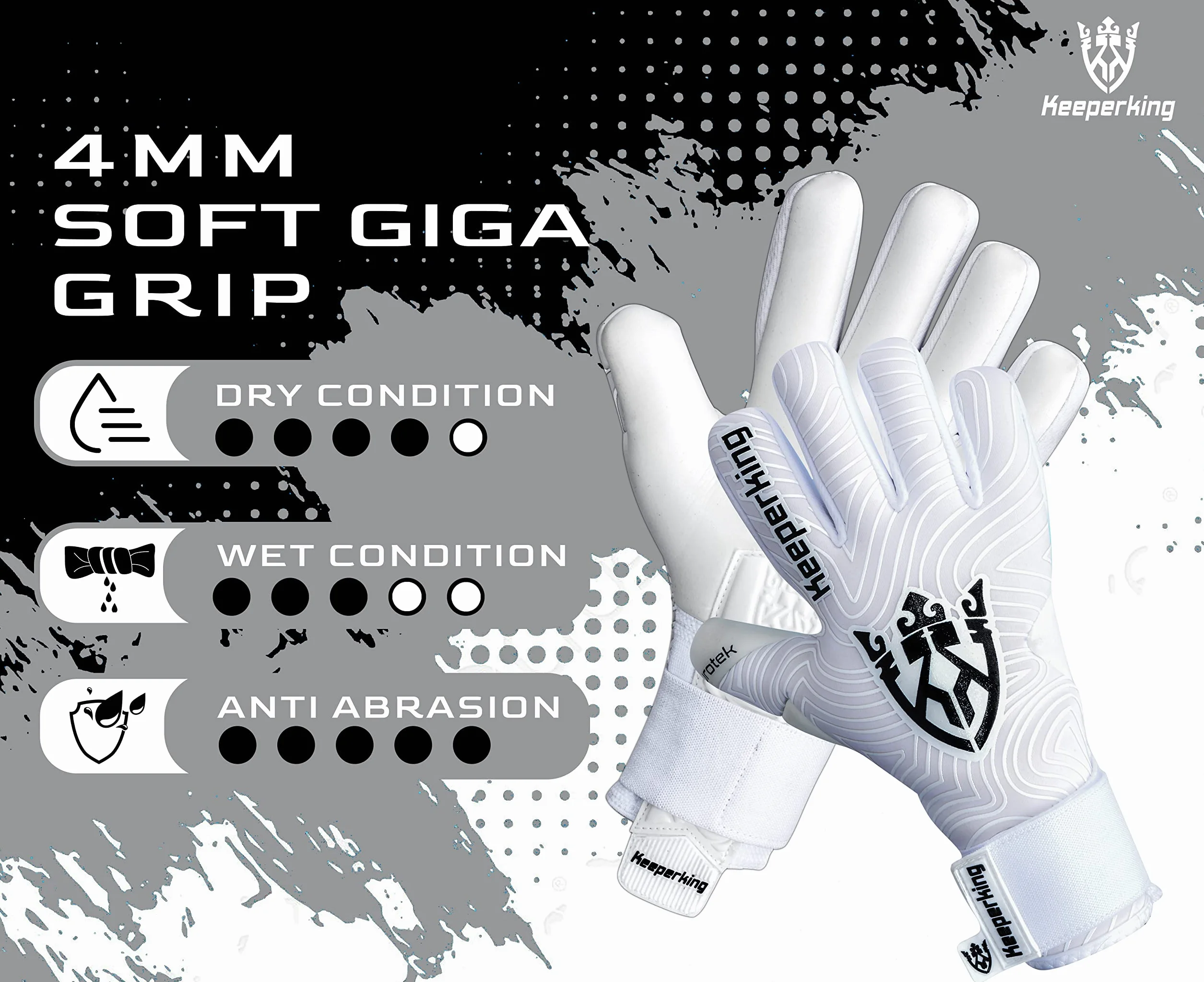 Keeperking Guanti da portiere adulti calcio cuciture interne impugnatura professionale 4 mm