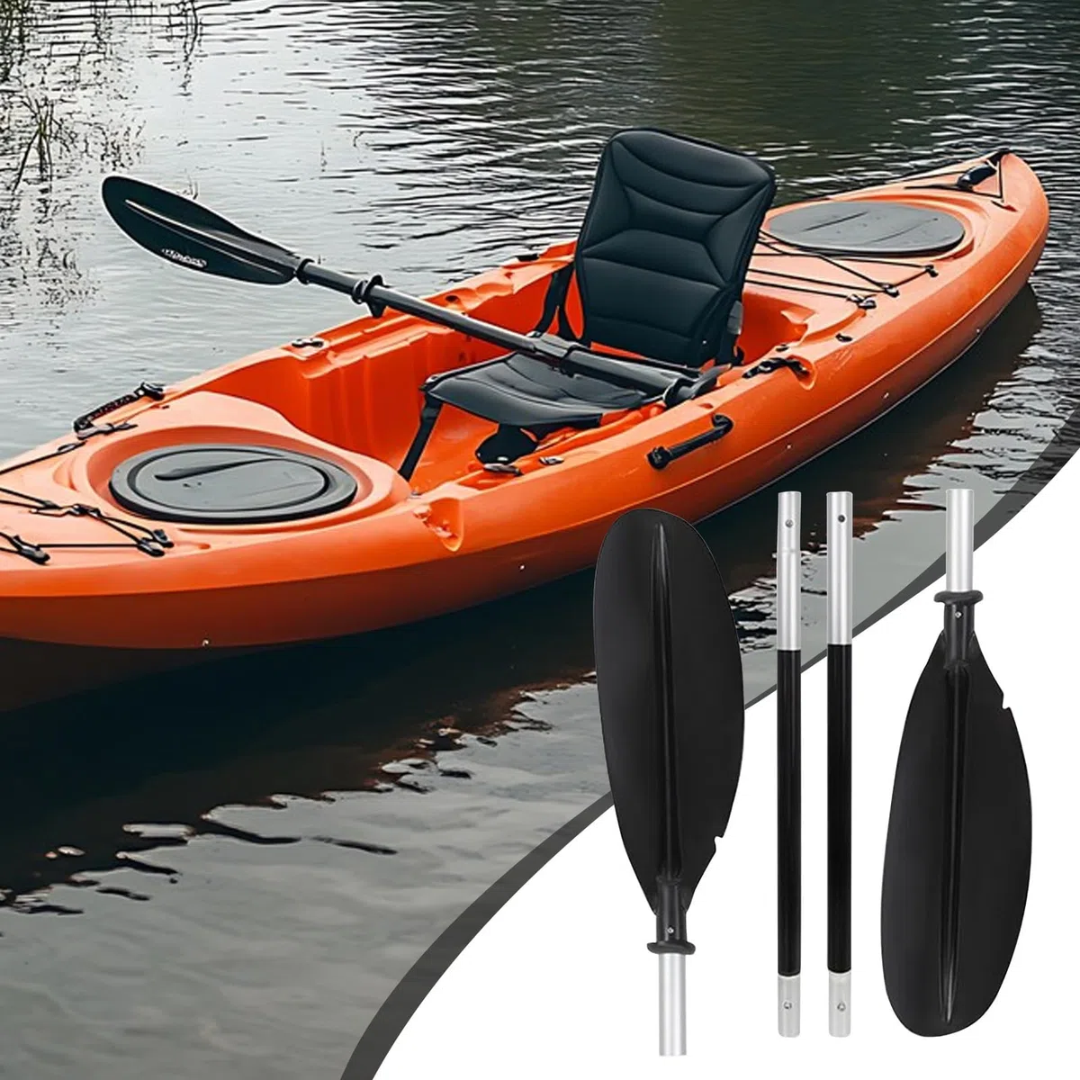 Generico Pagaie Kayak per Adulti, Pagaia Doppia per Barca da Lago, Doppia Pala Lega Alluminio Smontabile Attrezzo Voga per Pesca Fiume Sport Acqua Lago Barca Allenamento Touring Adulti