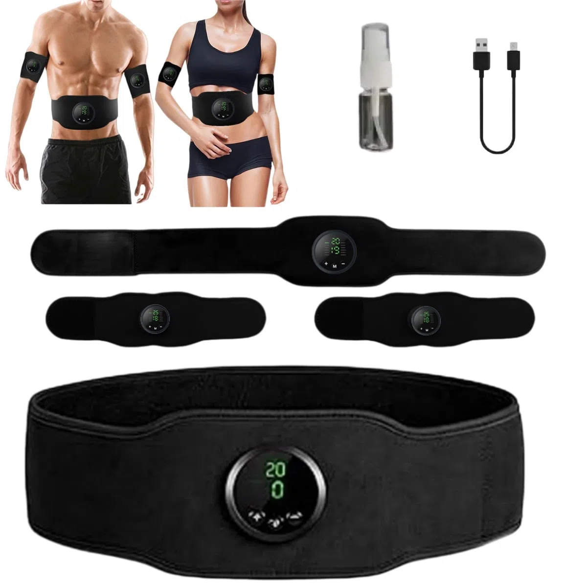 Apeborn - Set di 3 attrezzi per l'allenamento addominale EMS, 12 programmi di allenamento e 19 livelli di intensità, ricaricabile tramite USB, adatto per addominali e braccia