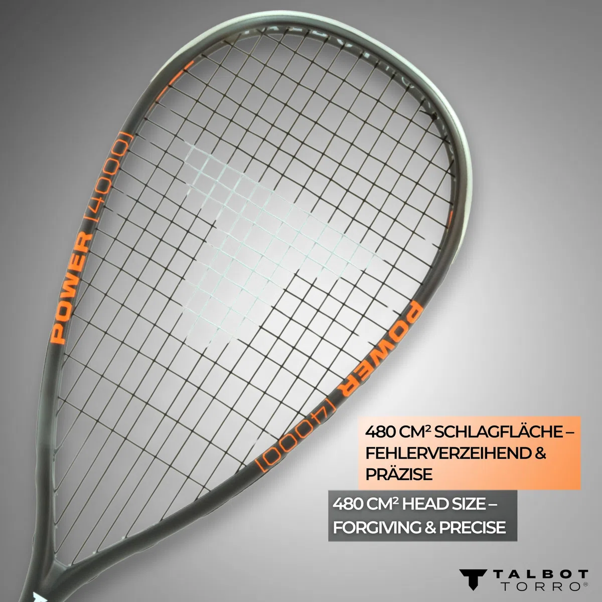 Talbot-Torro Racchetta da Squash POWER 4000 | Leggera, Aggressiva e Precisa | 100% Grafite | Incordata e Pronta all'Uso | Ideale per Giocatori Avanzati e Amatoriali