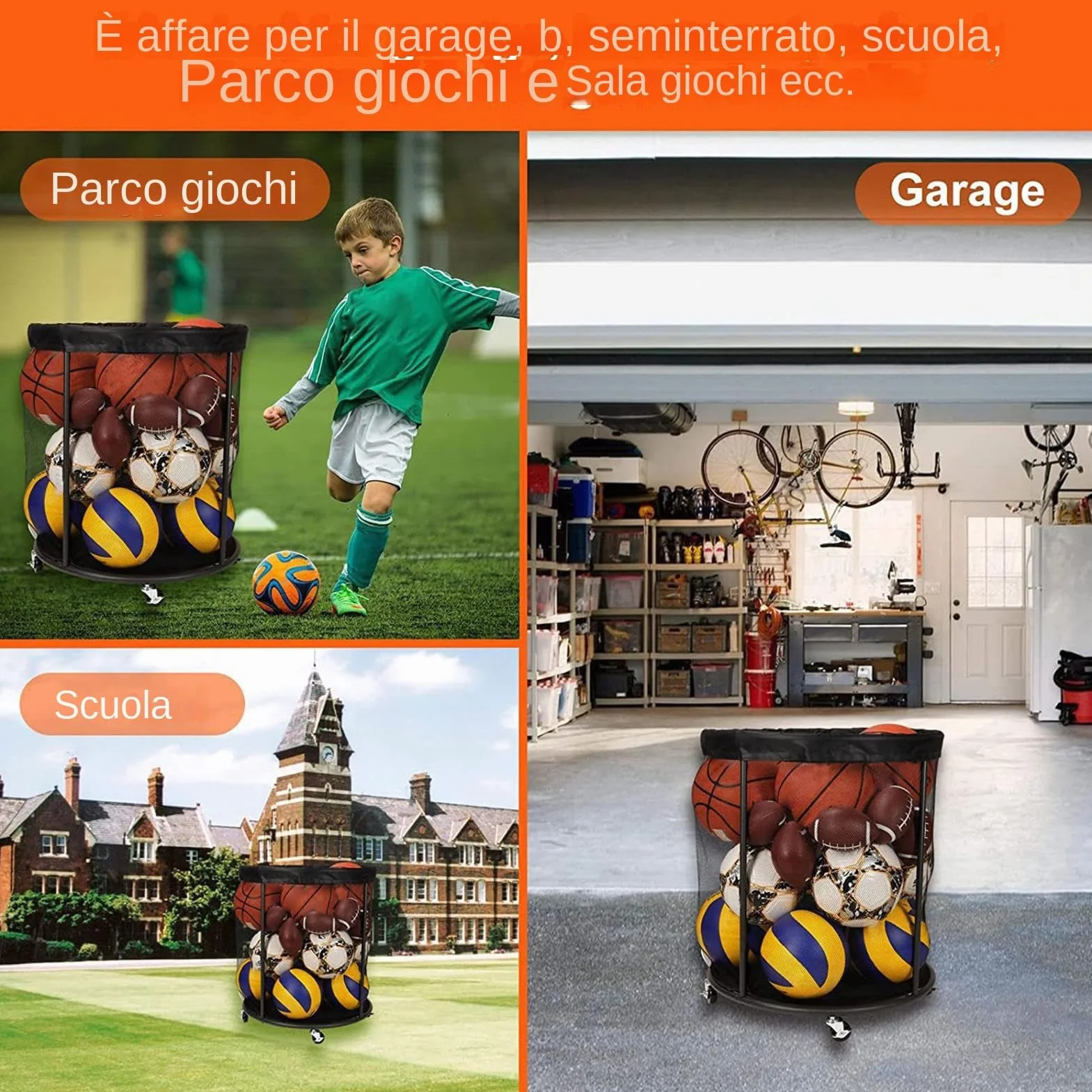 Generico Contenitore per Palloni Portapallacanestro Grande Capacità Sport Piscina Giardino